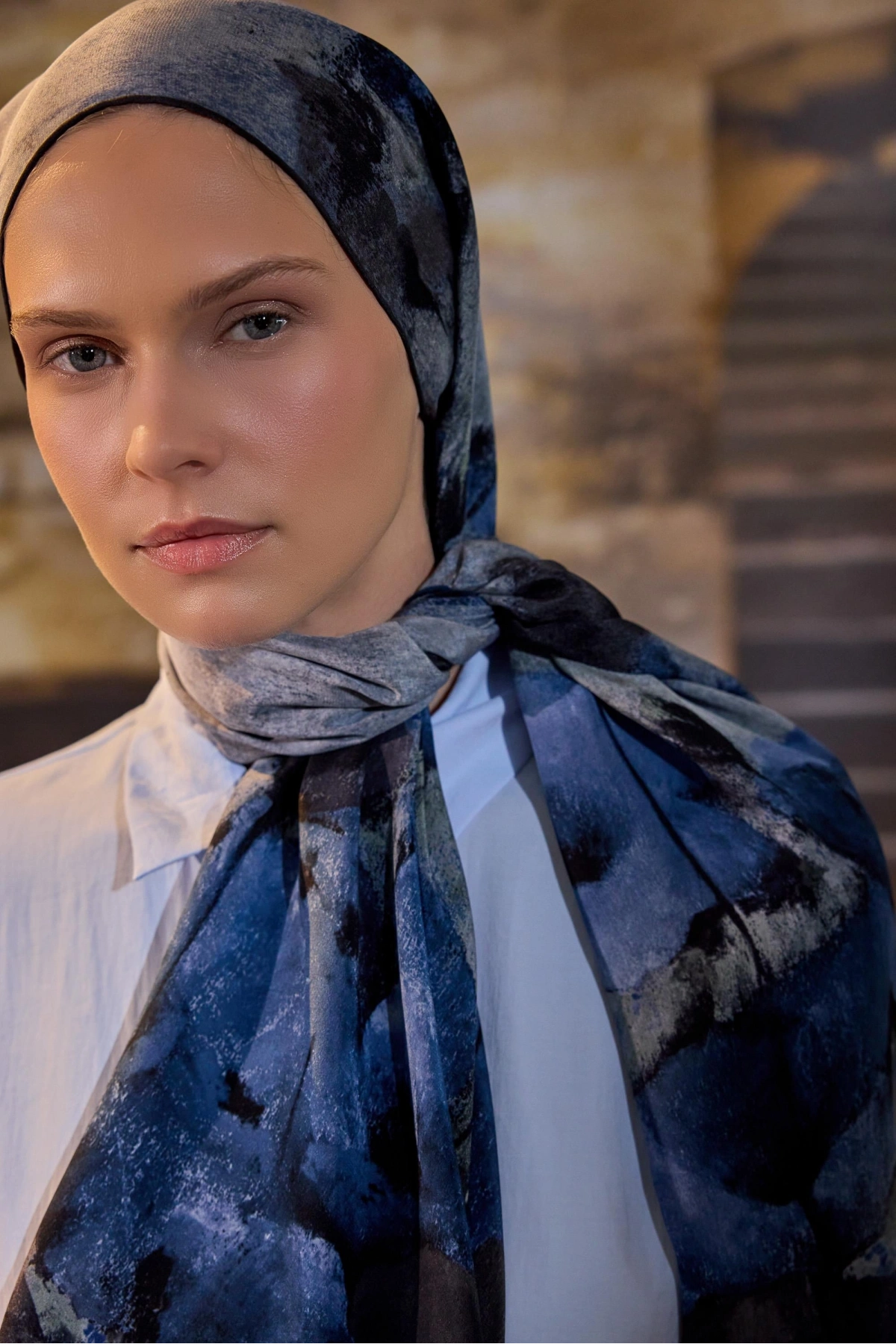 Maisa GELİNCİK KREP İPEK ŞAL 70*190 CM - MAVİ