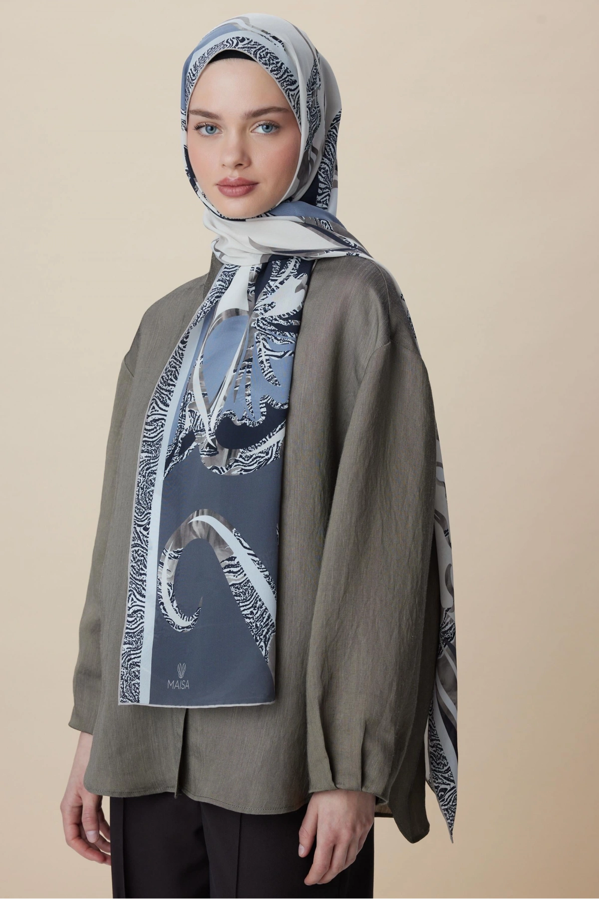 Maisa AYÇIL KREP İPEK ŞAL 70*190 CM - GRİ