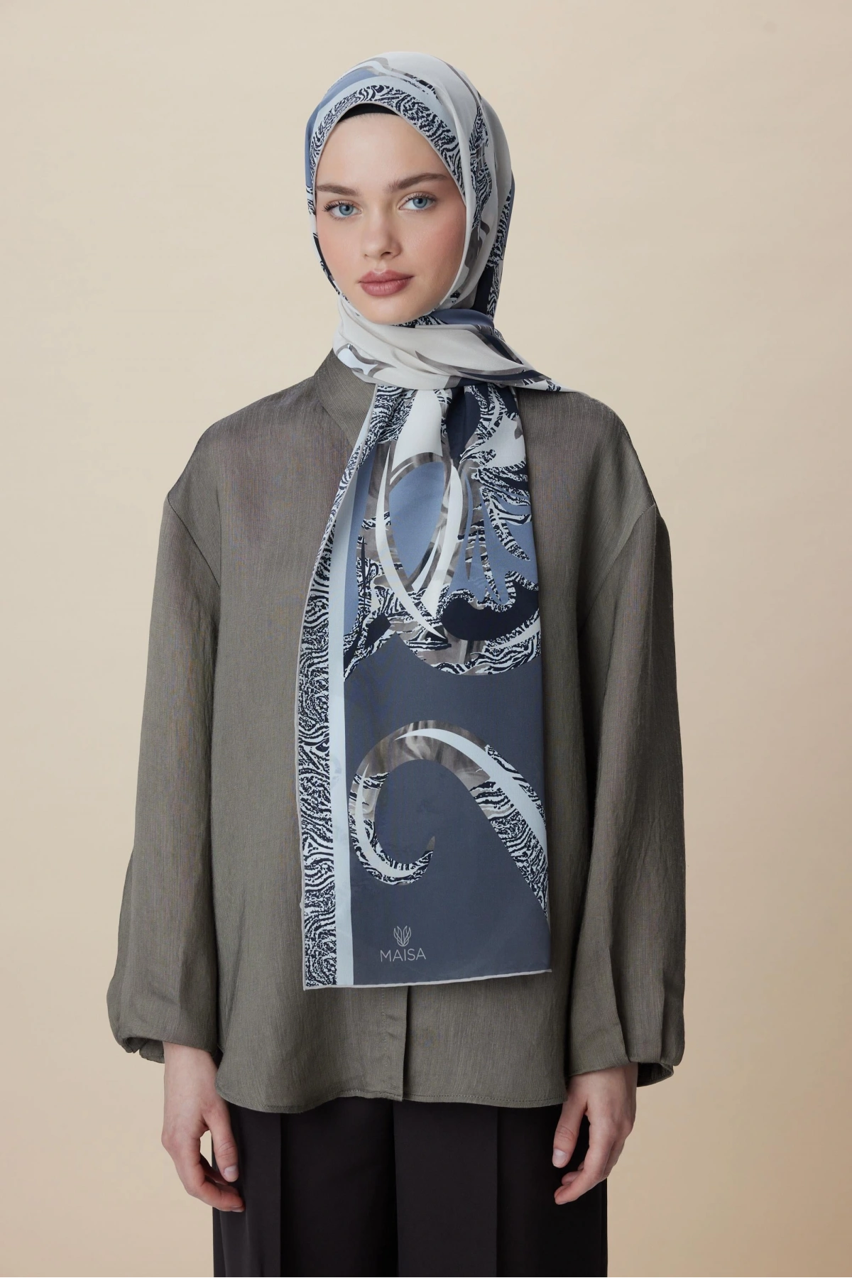 Maisa AYÇIL KREP İPEK ŞAL 70*190 CM - GRİ