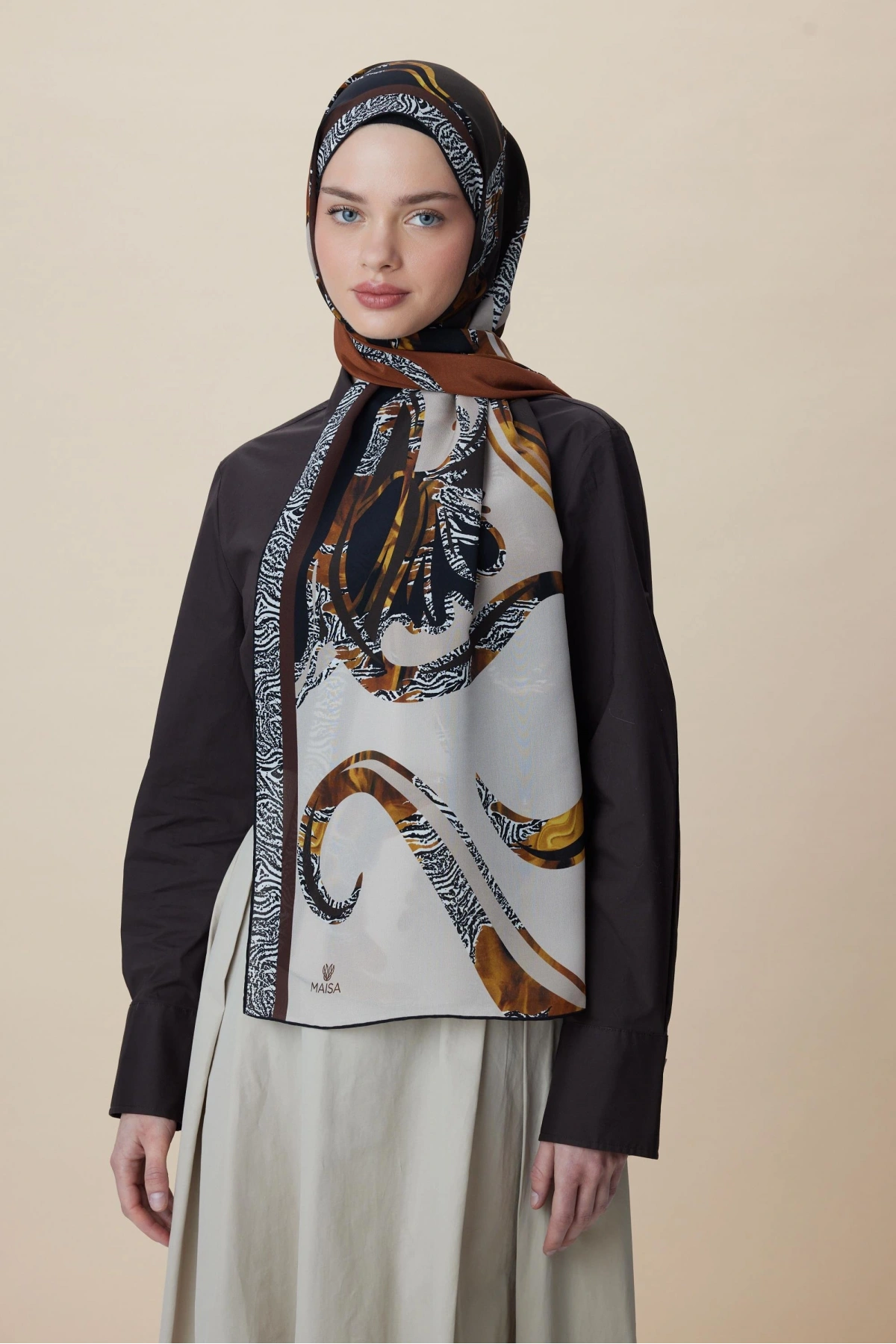 Maisa AYÇIL KREP İPEK ŞAL 70*190 CM - TABA