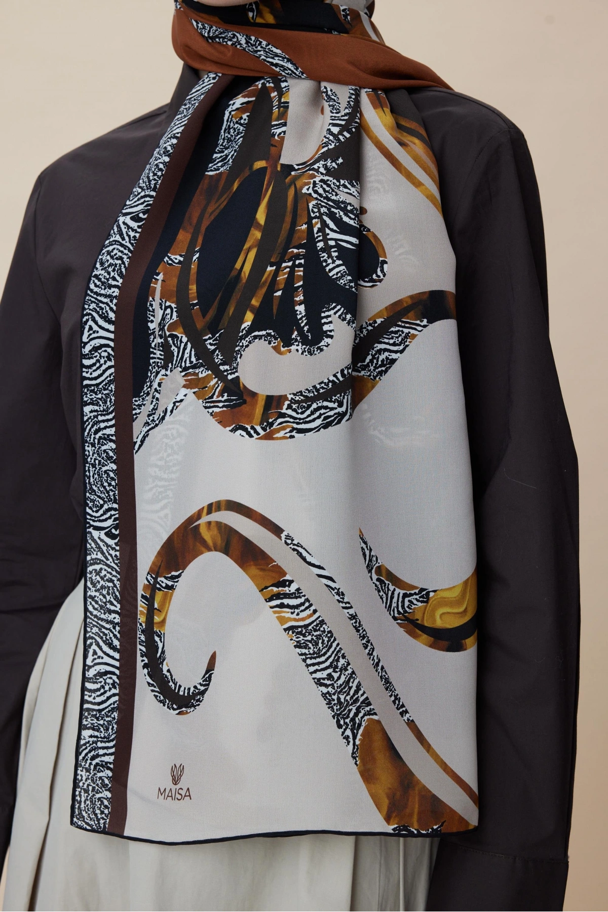 Maisa AYÇIL KREP İPEK ŞAL 70*190 CM - TABA