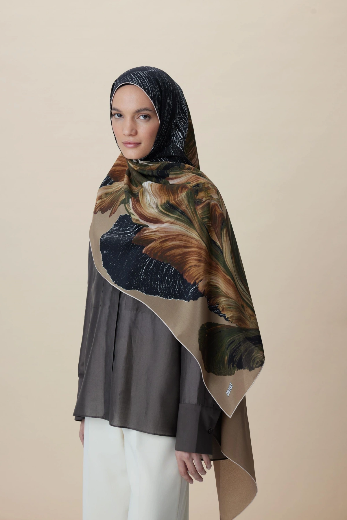 Maisa YAKAMOZ KREP İPEK ŞAL 70*190 CM - HAKİ