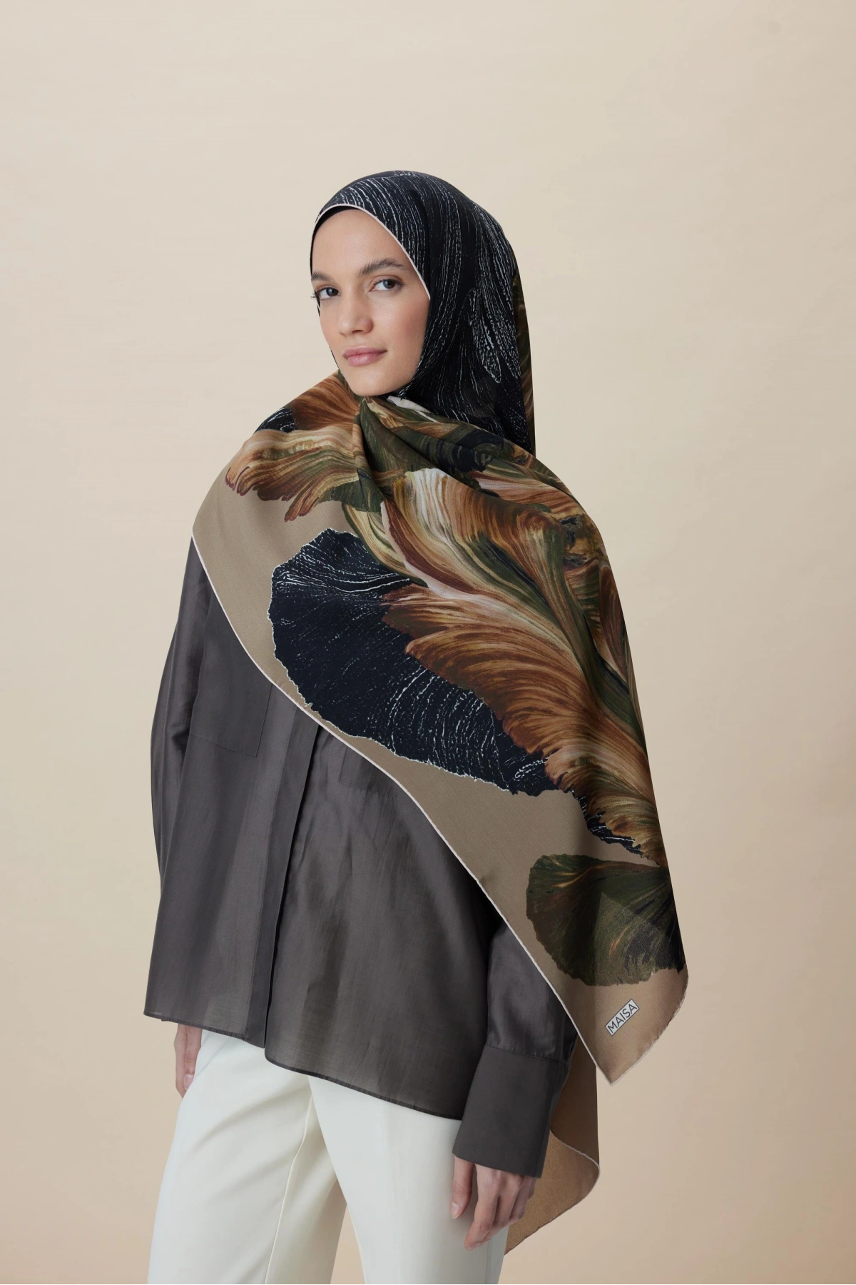 Maisa YAKAMOZ KREP İPEK ŞAL 70*190 CM - HAKİ