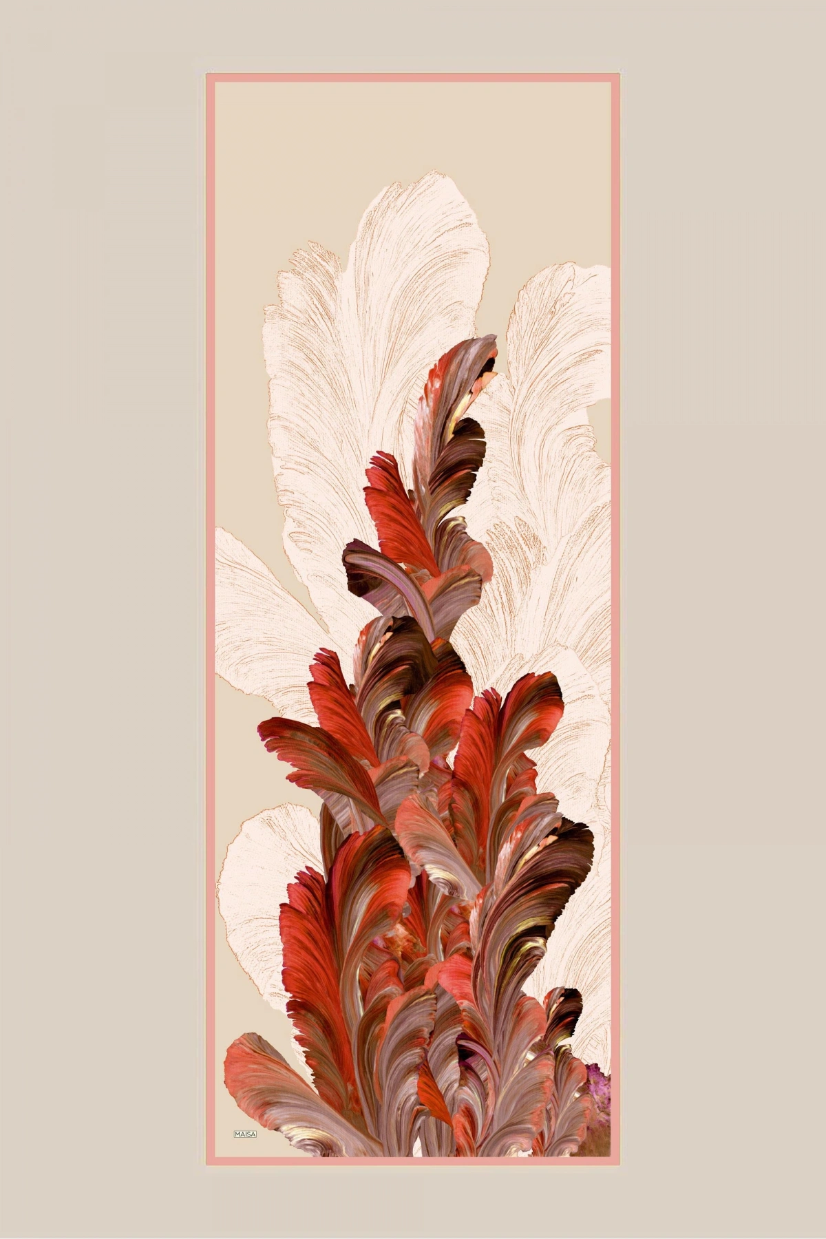 Maisa YAKAMOZ KREP İPEK ŞAL 70*190 CM - NAR ÇİÇEĞİ