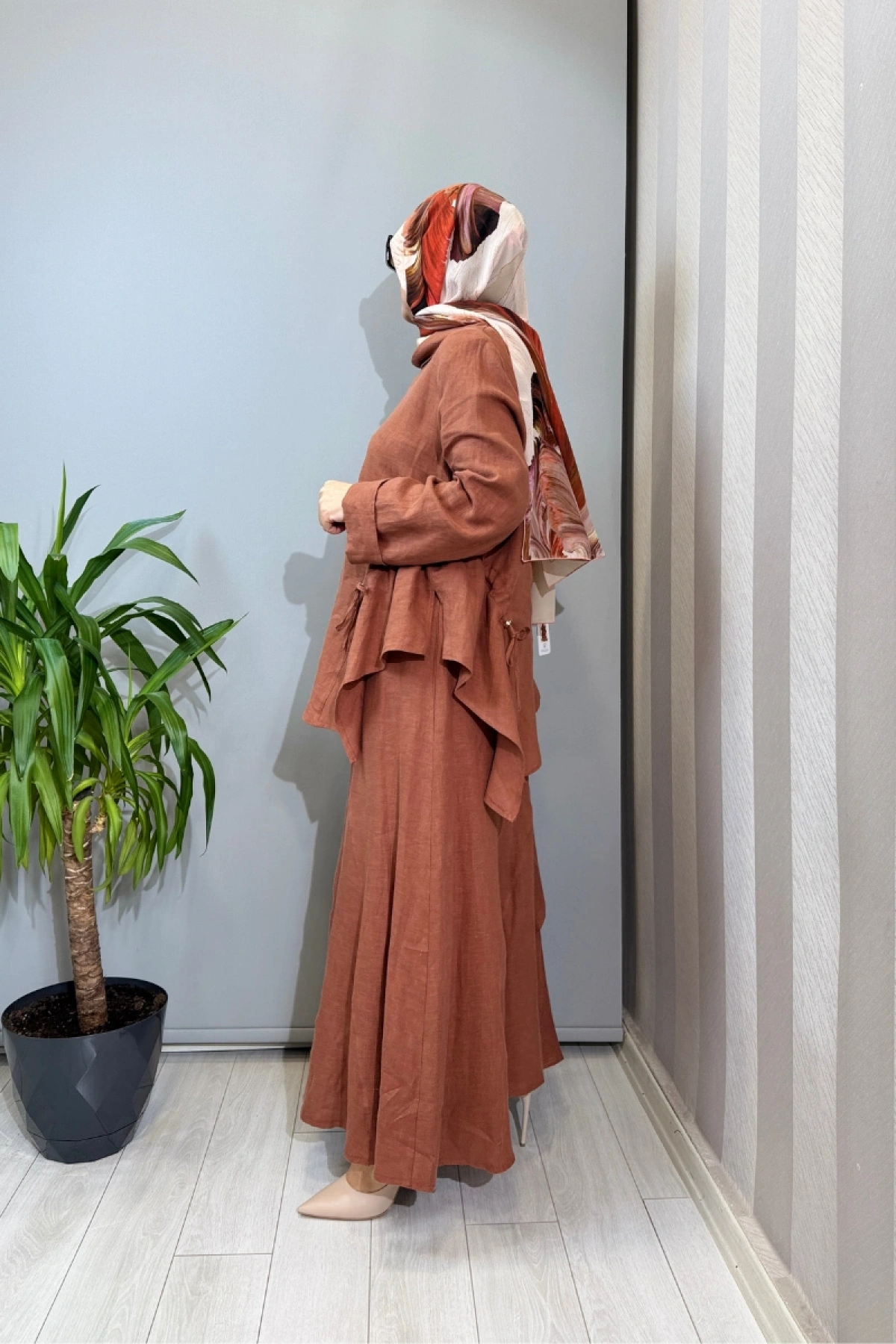 Clande Fırfır Detaylı Keten Takım Kiremit 2601-3046 (2023)