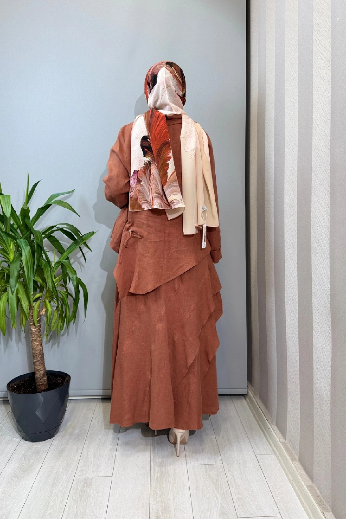 Clande Fırfır Detaylı Keten Takım Kiremit 2601-3046 (2023)