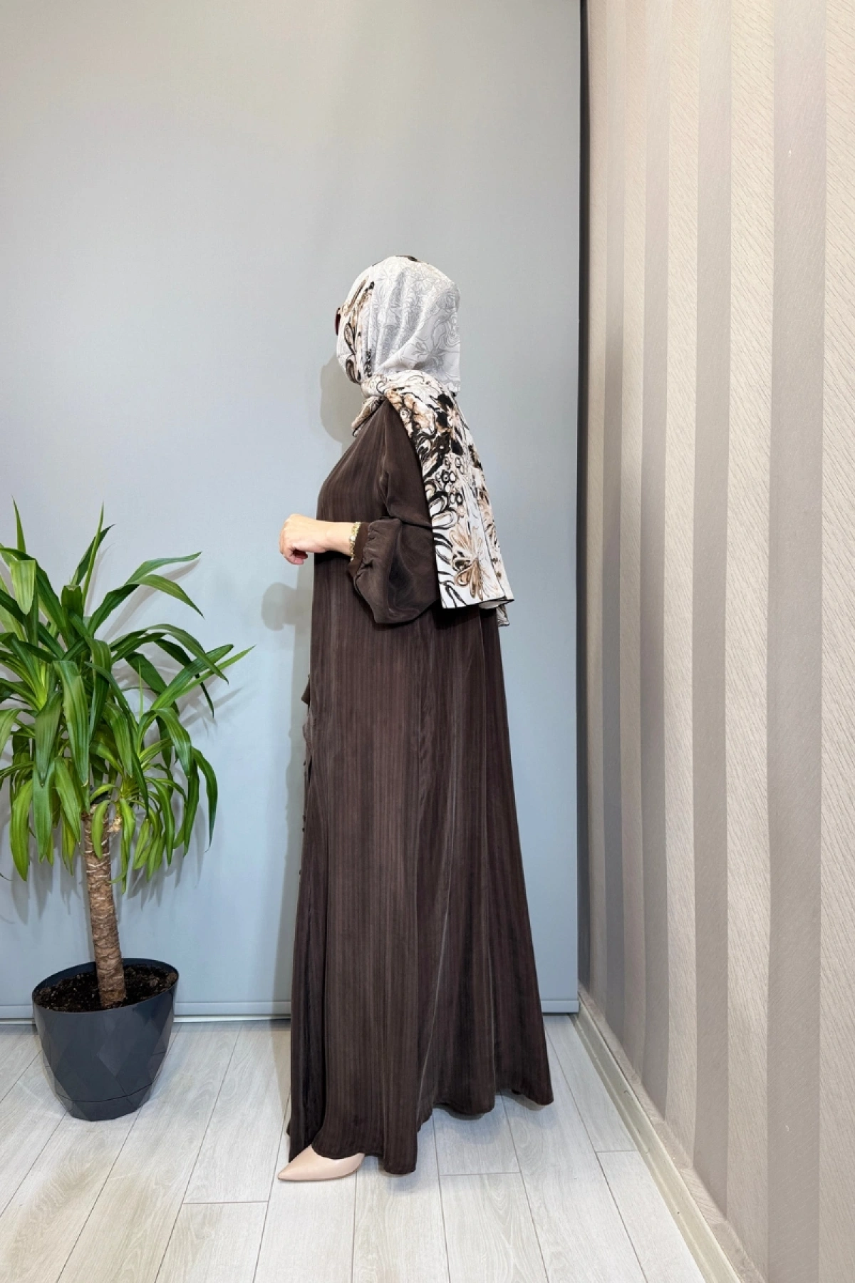 Misswhence Büyük Beden Cupro İpek Elbise Kahve V3355