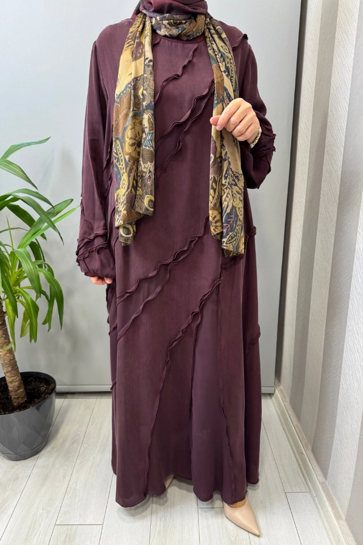 Misswhence Büyük Beden Cupra İpek Elbise Bordo V3175