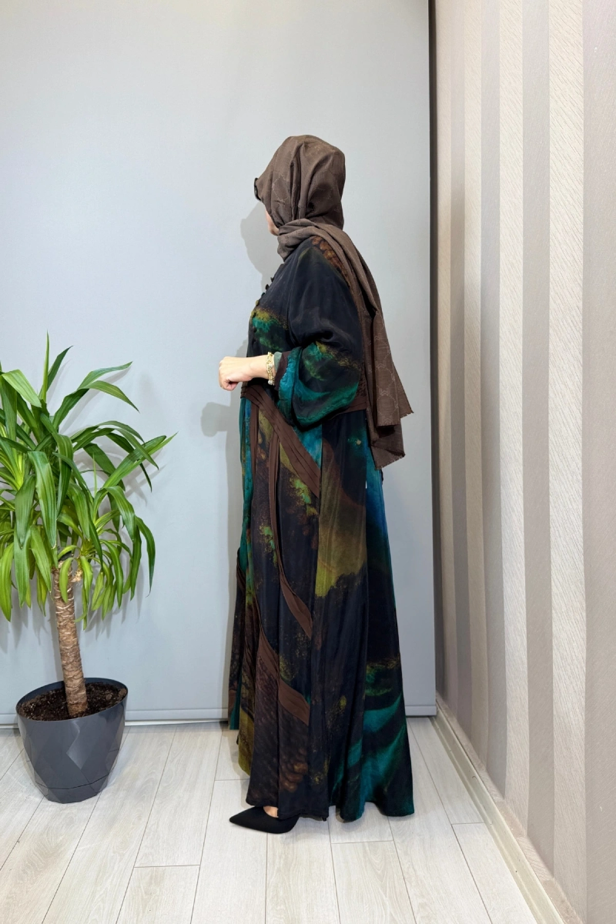 Misswhence Büyük Beden Cupra İpek Elbise Kahve V3300