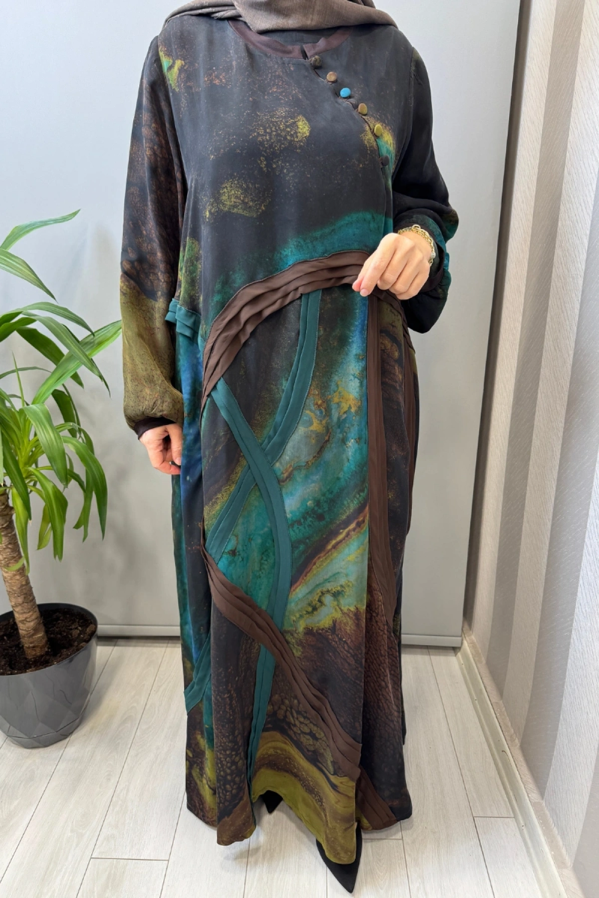 Misswhence Büyük Beden Cupra İpek Elbise Kahve V3300