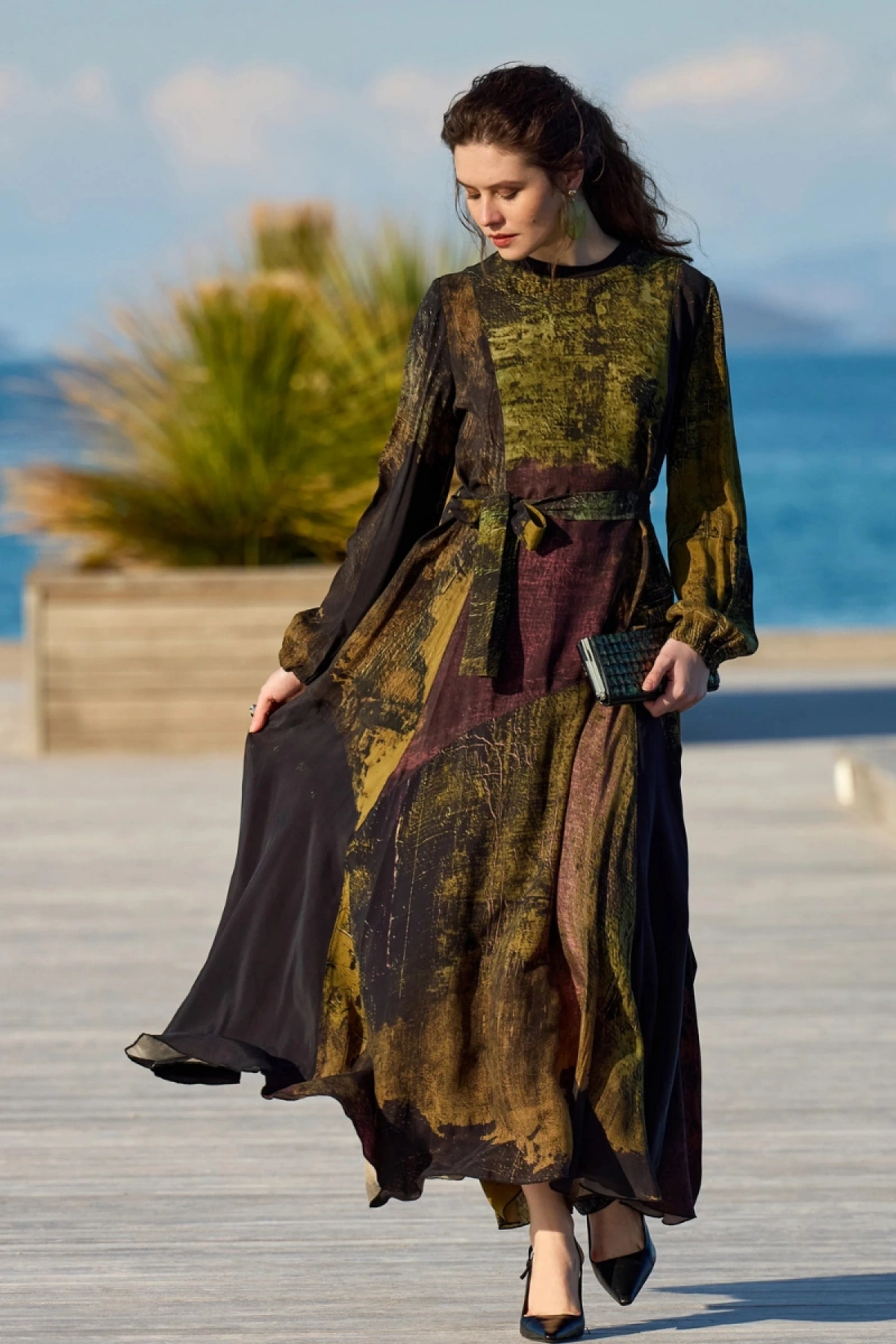 Misswhence Parça Detaylı Cupro İpek Elbise Desenli 39842