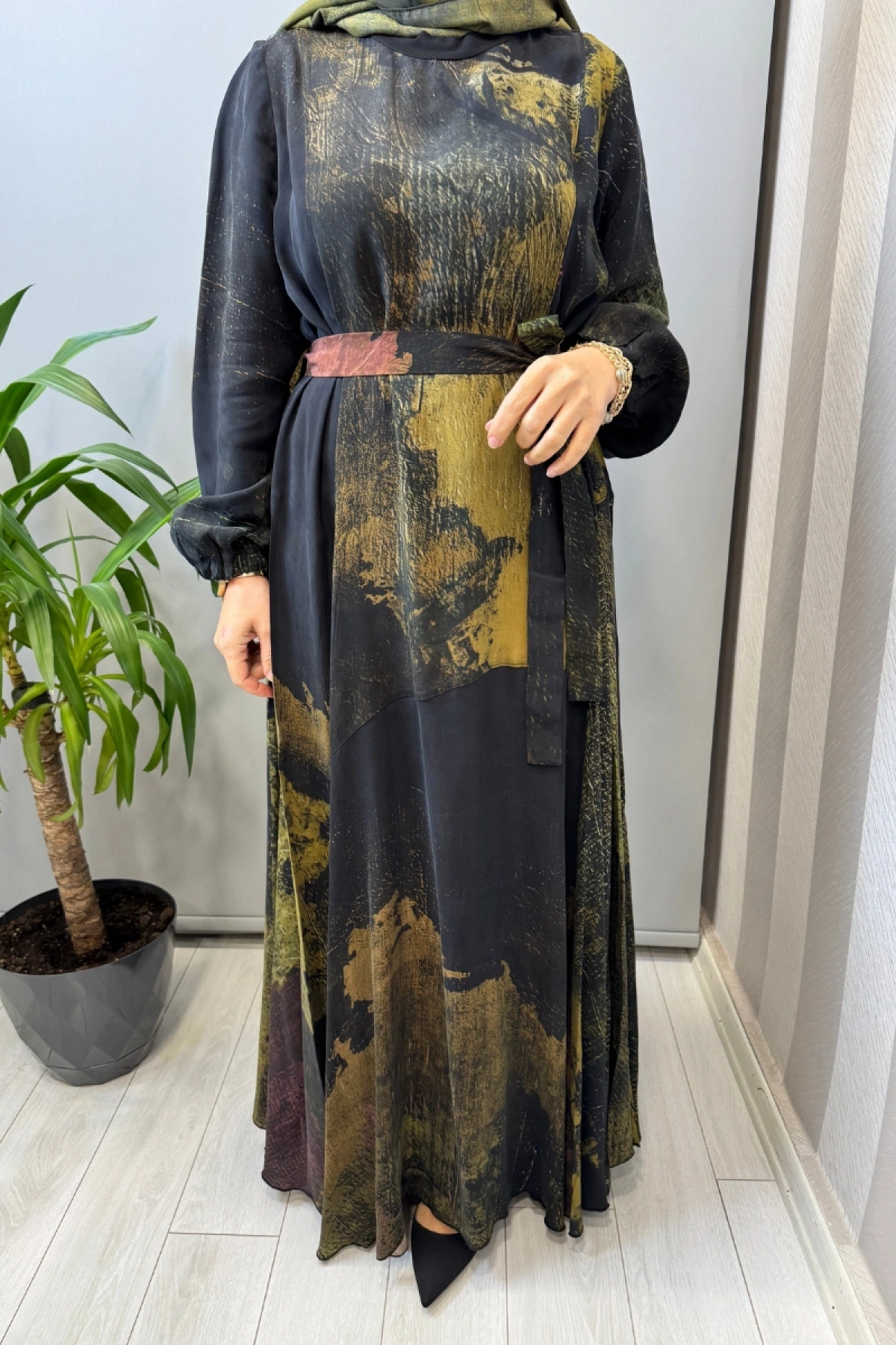 Misswhence Parça Detaylı Cupro İpek Elbise Desenli 39842