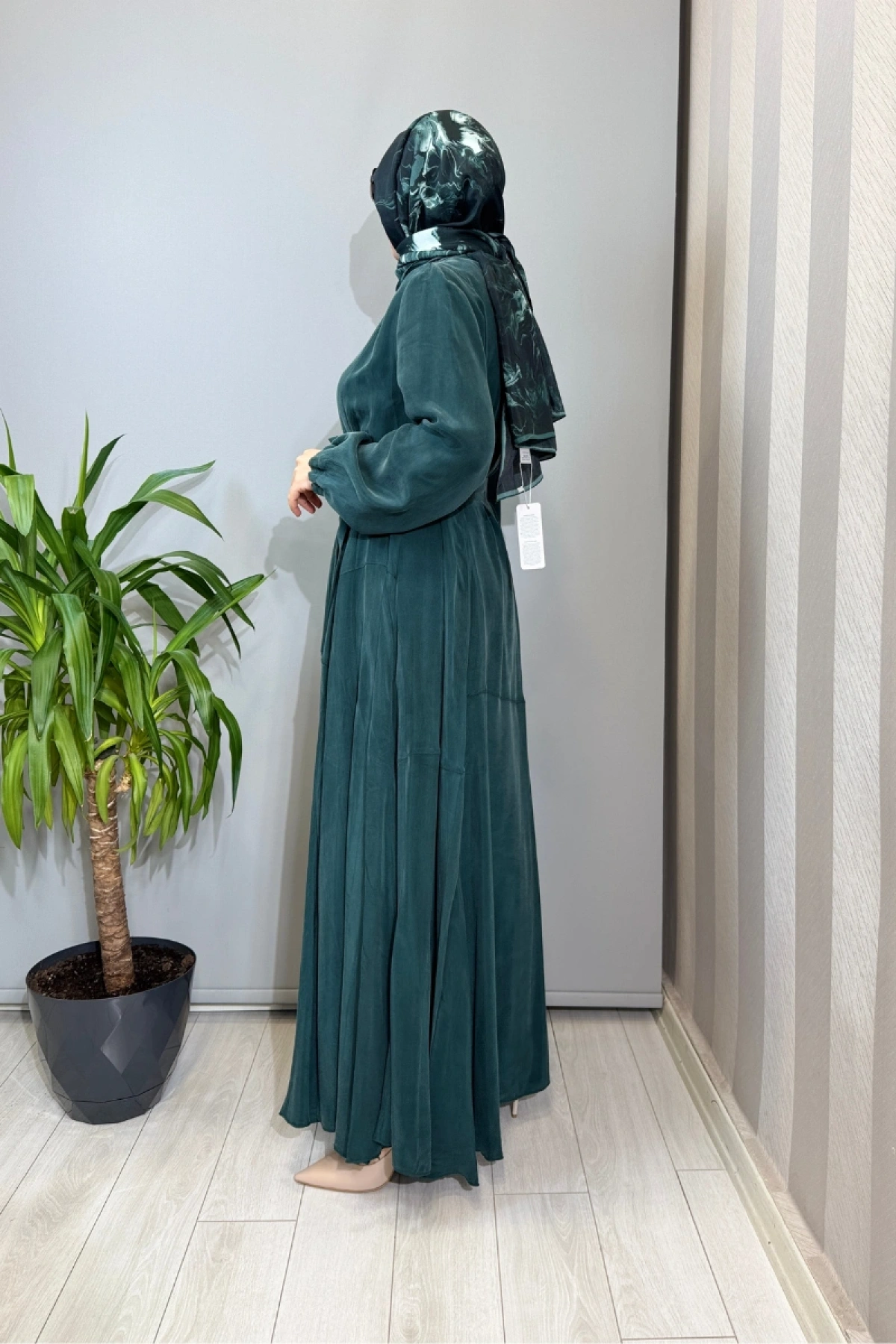 Misswhence Parça Detaylı Cupro İpek Elbise Zümrüt 39842