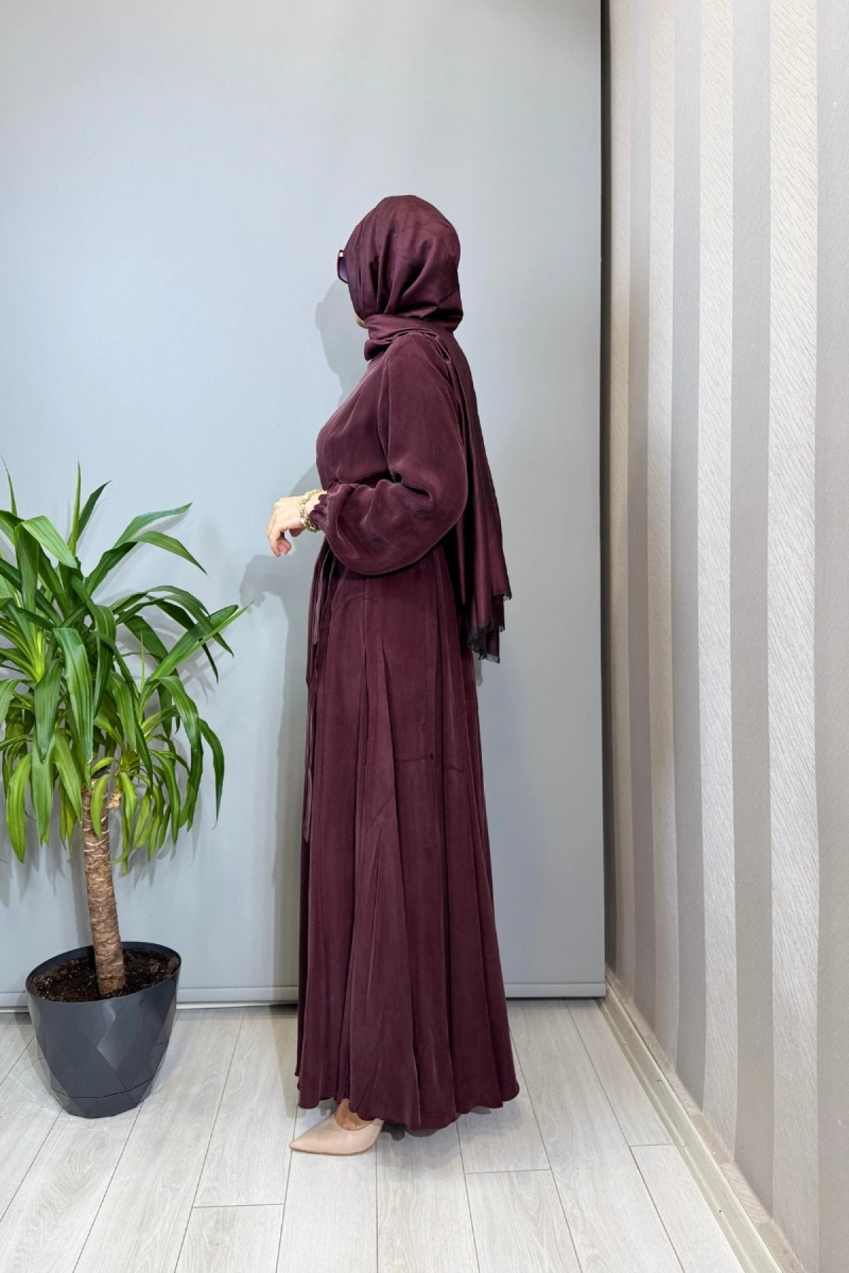 Misswhence Parça Detaylı Cupro İpek Elbise Bordo 39842