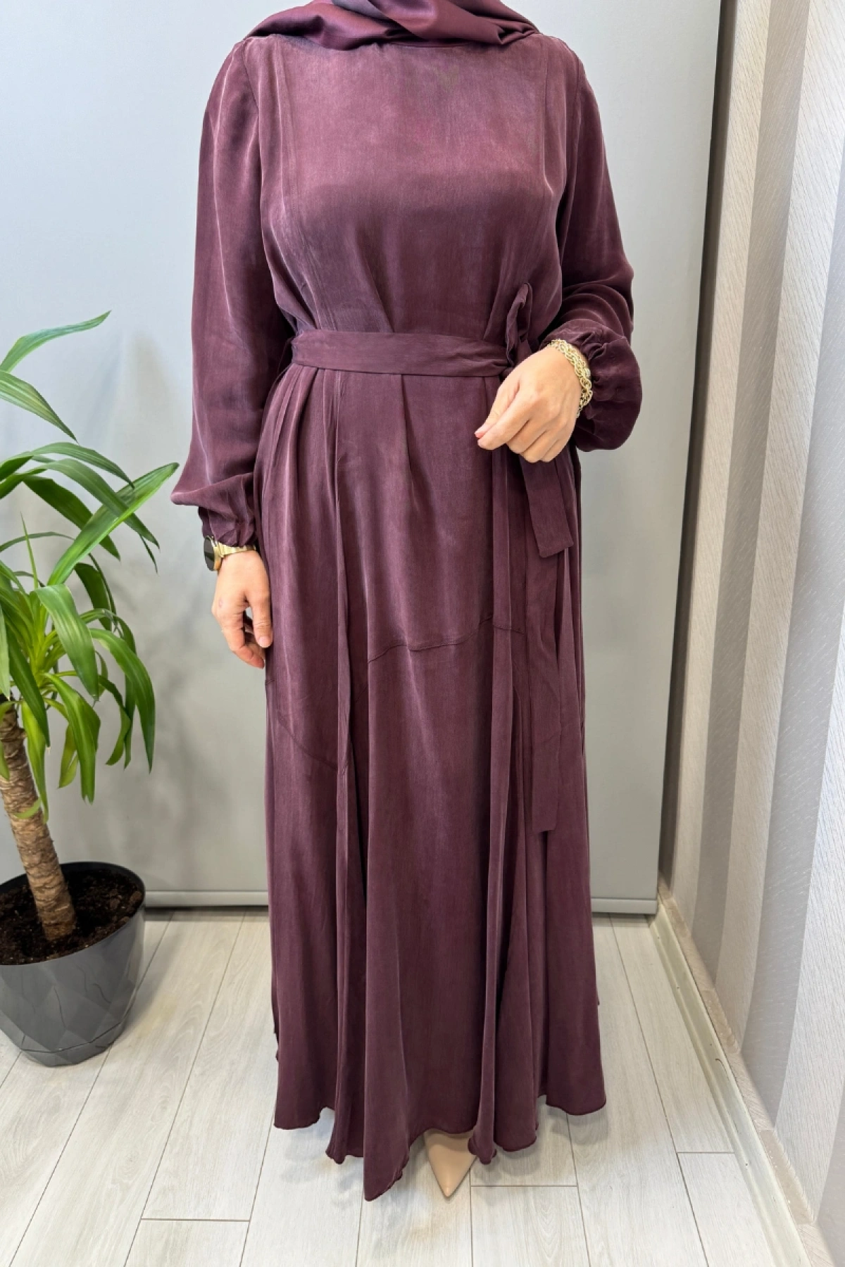 Misswhence Parça Detaylı Cupro İpek Elbise Bordo 39842