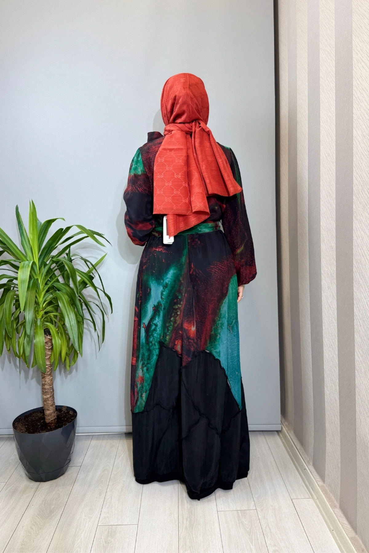 Misswhence Fermuar Detaylı Cupro İpek Elbise Kırmızı Desenli 39802