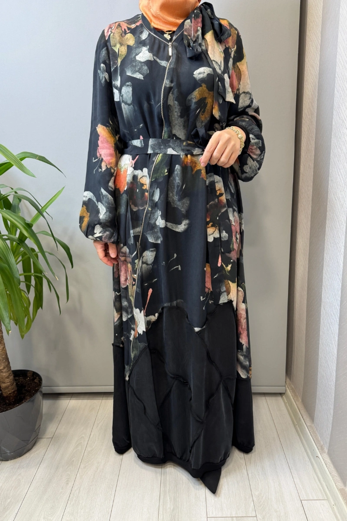 Misswhence Fermuar Detaylı Cupro İpek Elbise Çiçek Desenli 39802