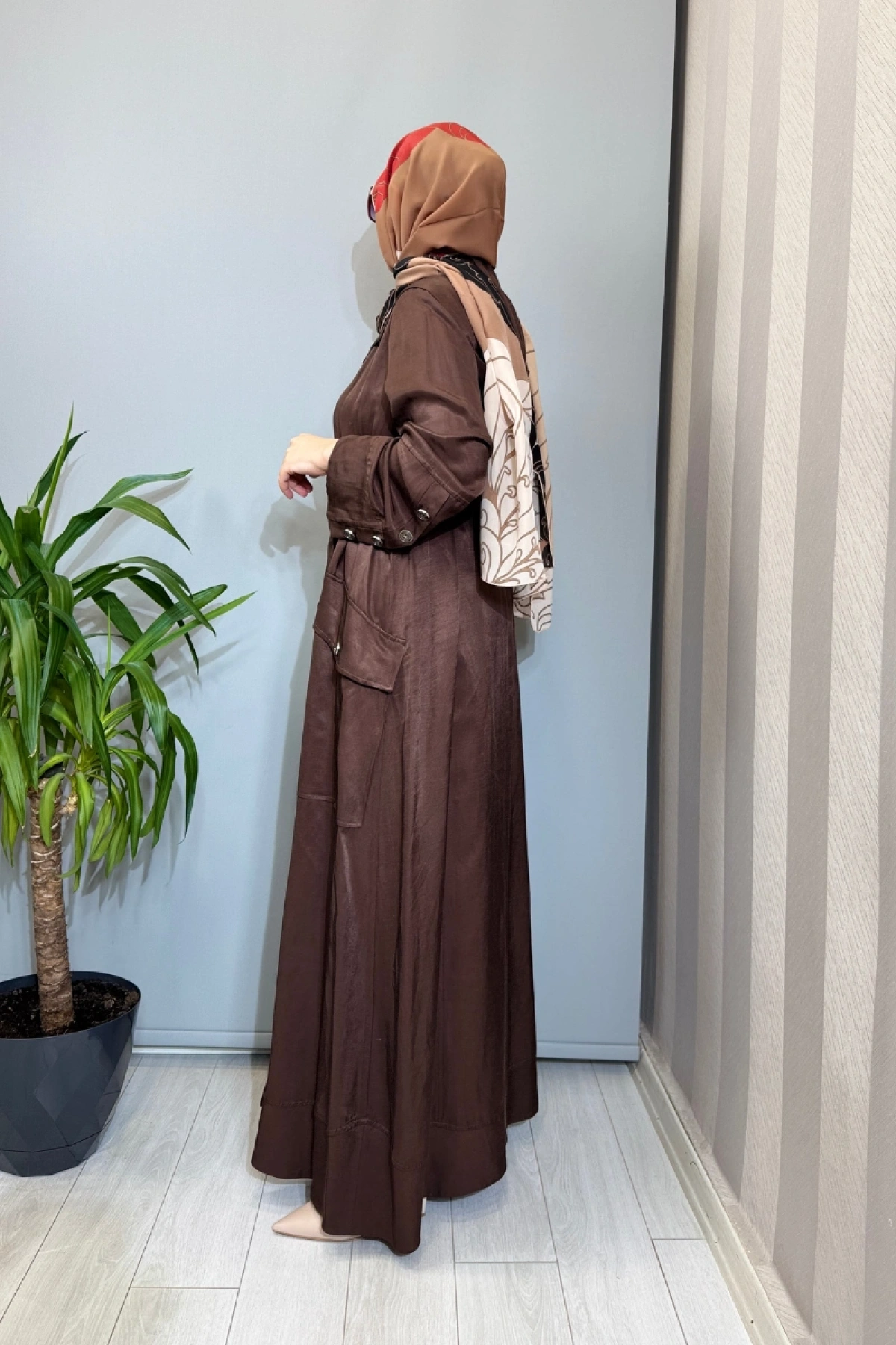 Misswhence Cep Detaylı Kapüşonlu Keten Pardesü Kahve 39504