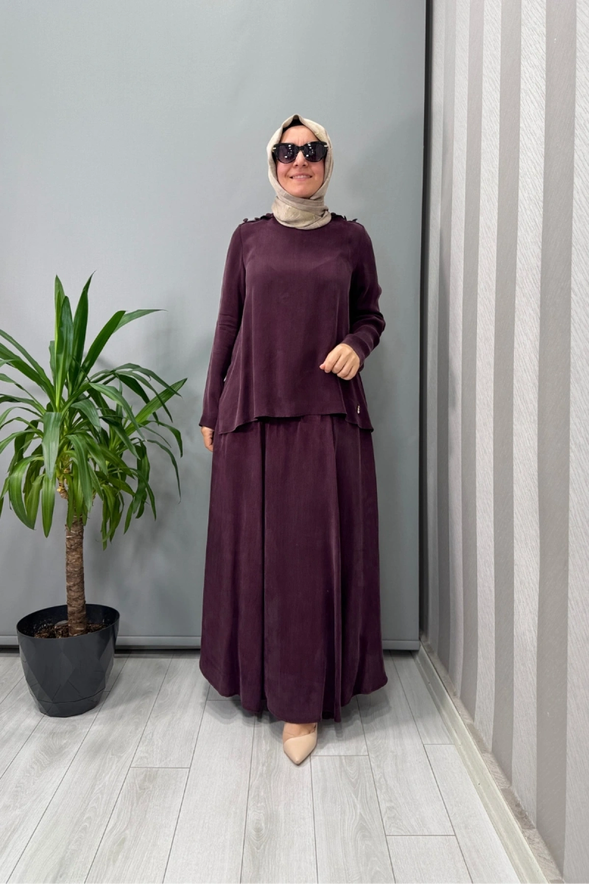 MissDalida Yandan Fermuarlı Kloş Cupro İpek Etek Bordo T25Y-2003