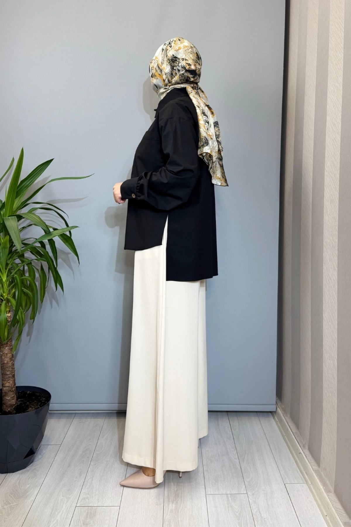 Almarwah Cep Detaylı Poplin Gömlek Siyah 101003