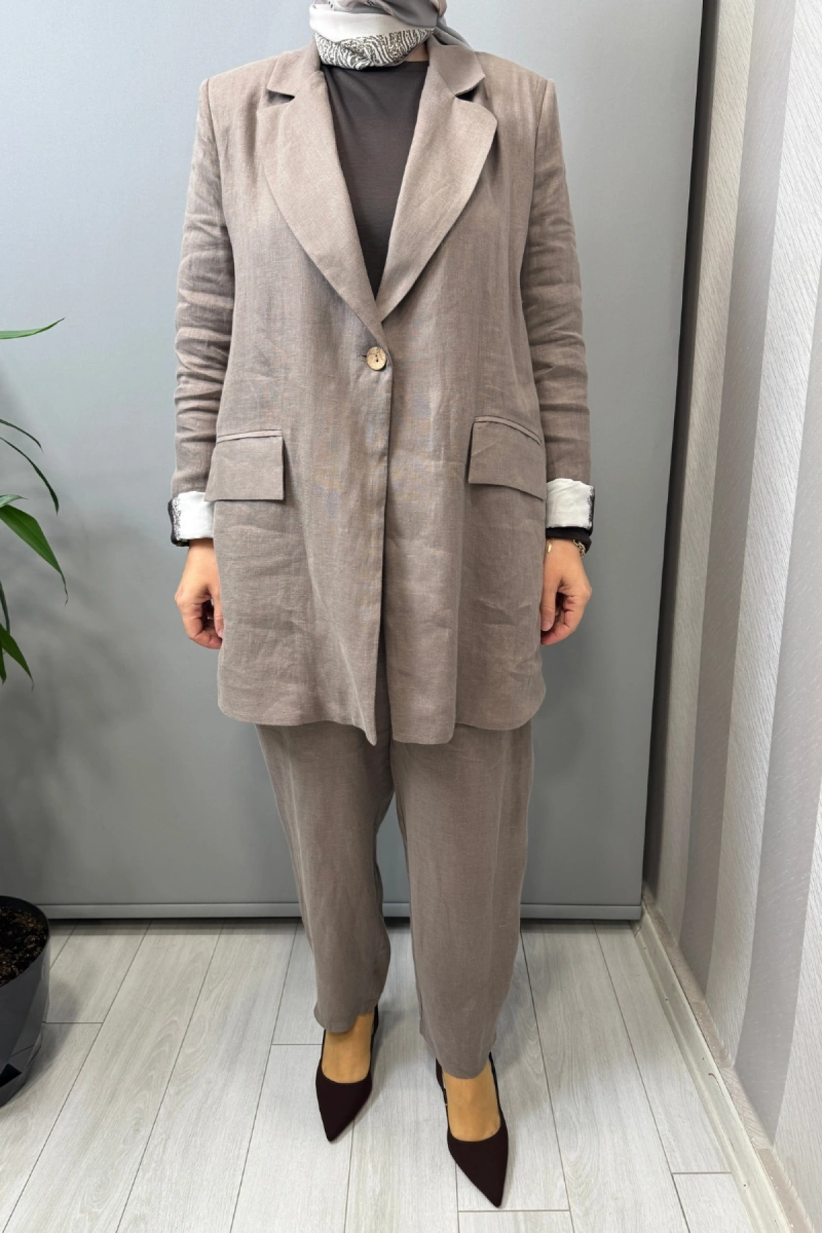 Almarwah Ceket Pantolon Takım Vizon 202980