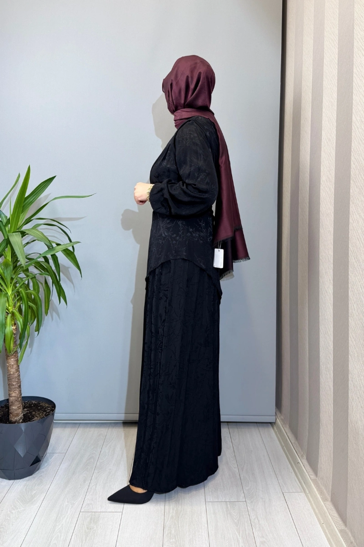 Almarwah Tek Omuz Yelek Detaylı Elbise Siyah 905008