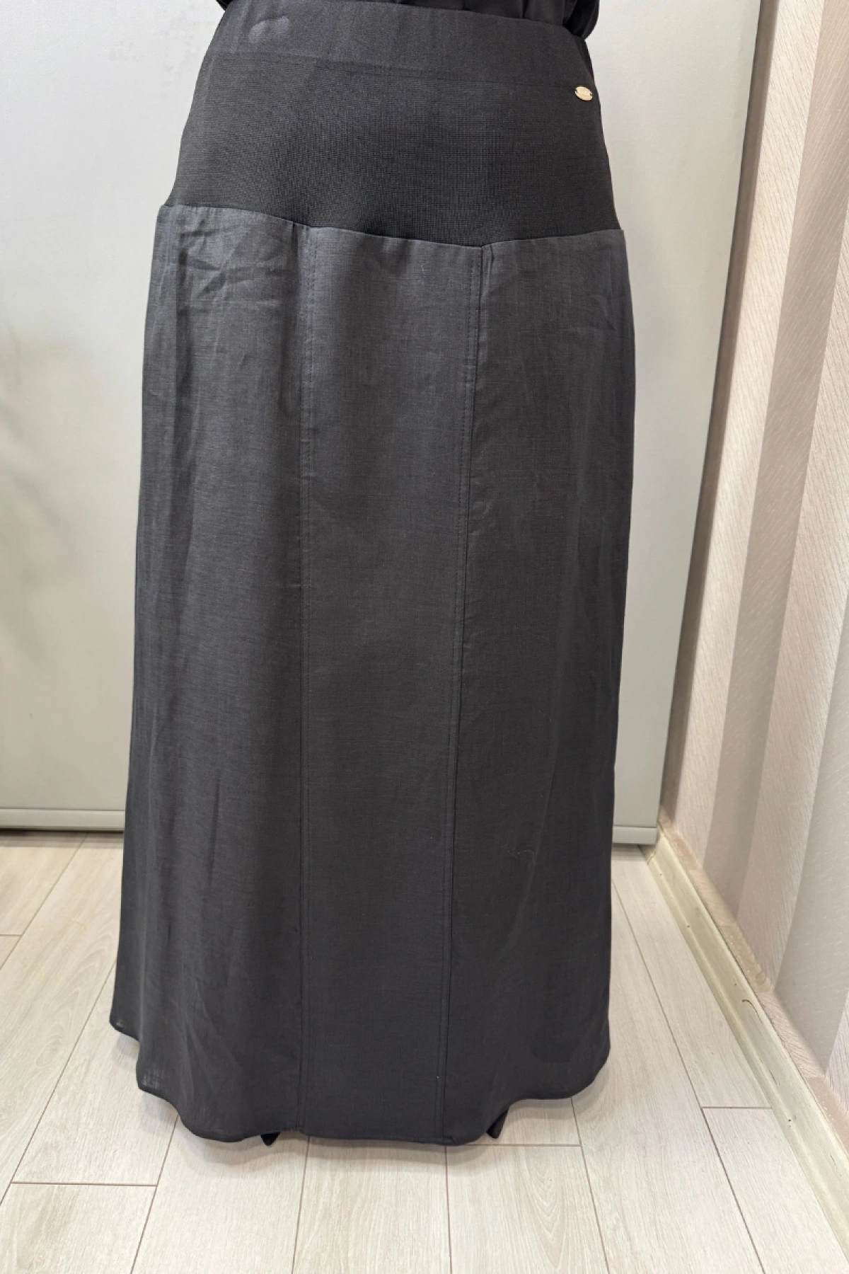 Miss Dalida Triko Korsajlı Düz Renk Keten Etek Siyah 2262256