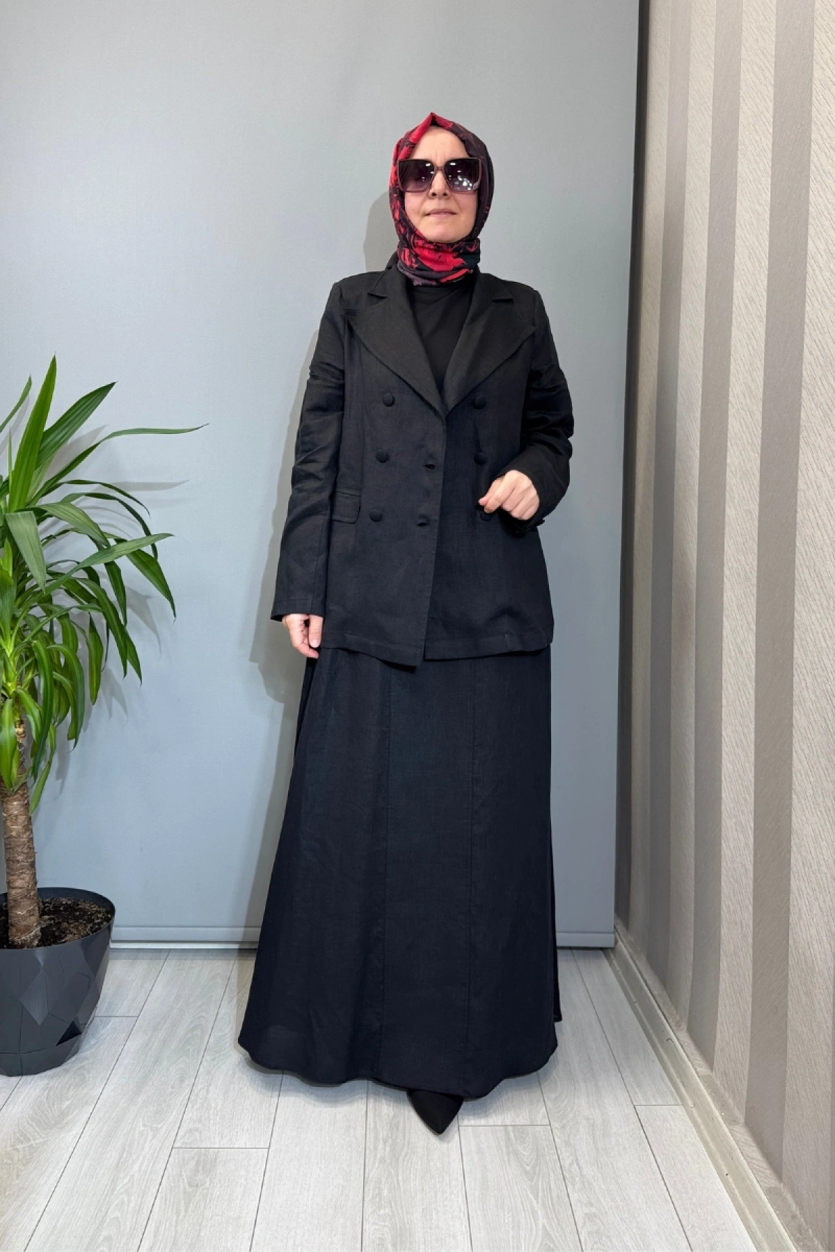 Miss Dalida Triko Korsajlı Düz Renk Keten Etek Siyah 2262256