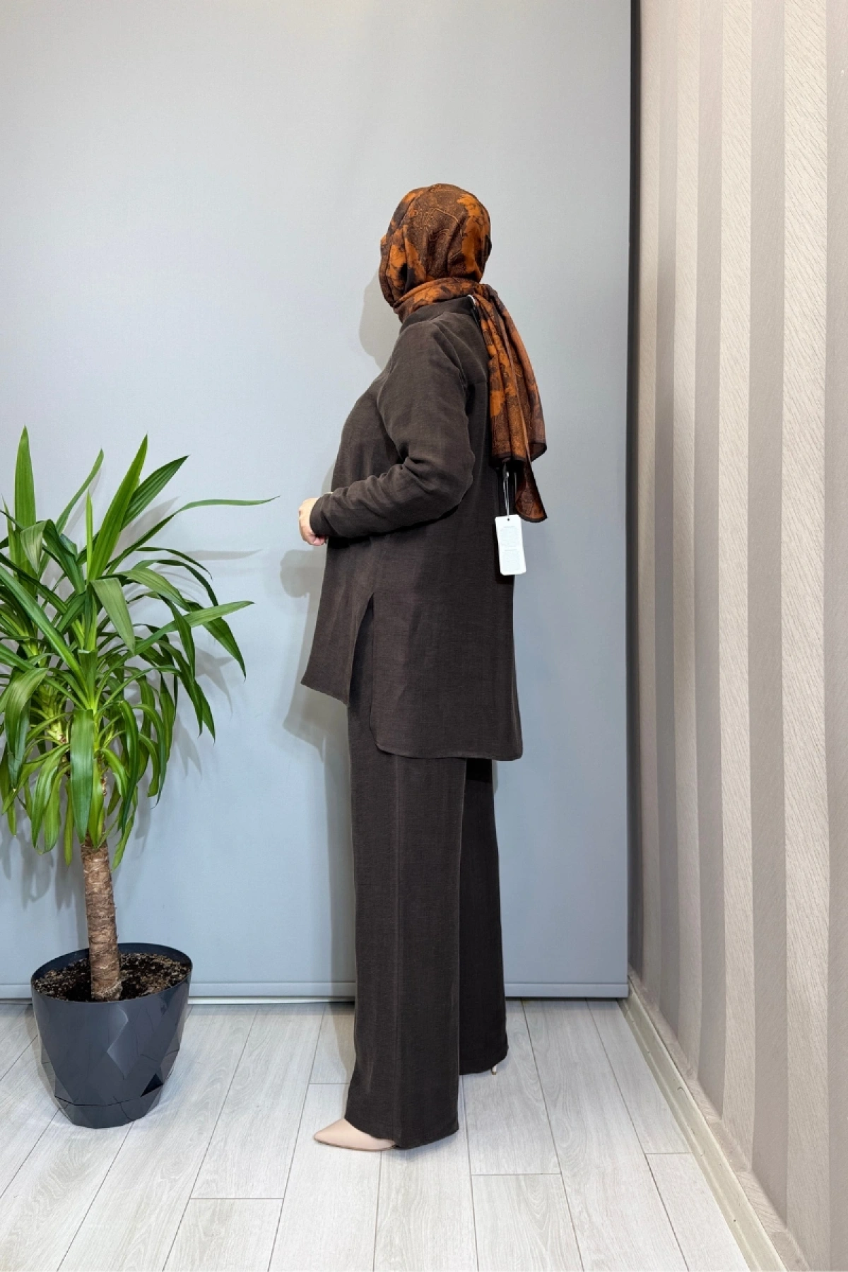 Miss Dalida Önü Fermuarlı İpek Keten Gömlek Kahve 2266352