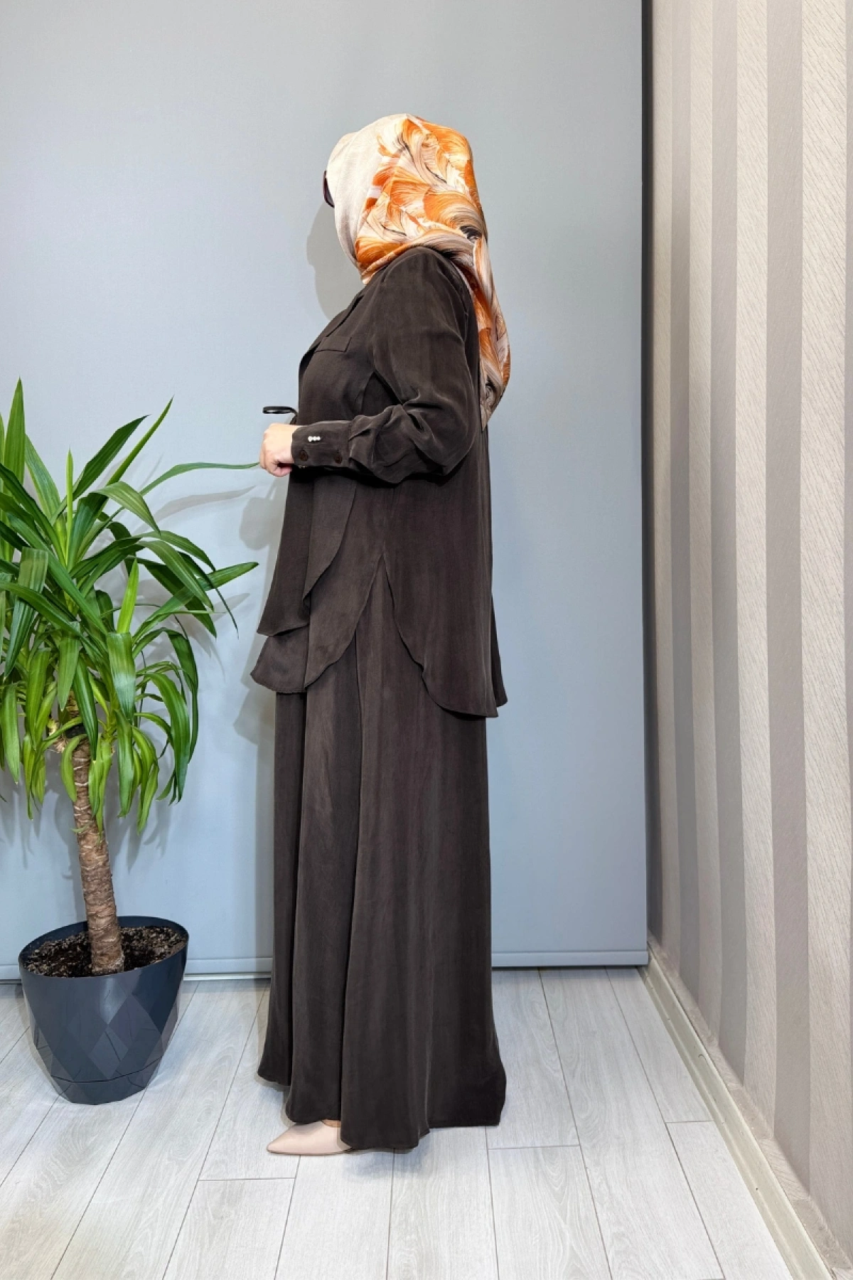 Miss Dalida Bağlama Detaylı Keten Ceket-Elbise Takım Kahve 2260252