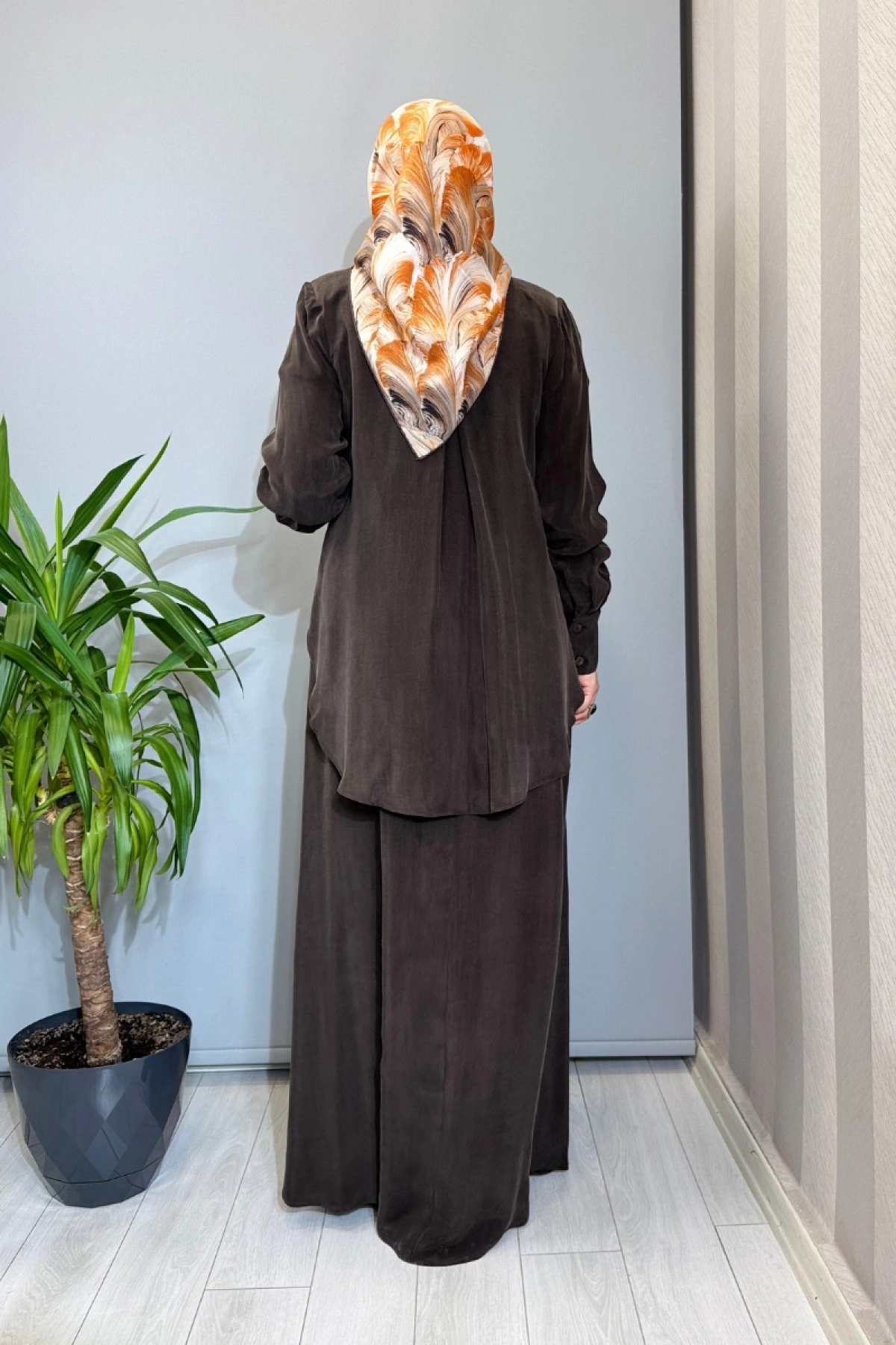 Miss Dalida Bağlama Detaylı Keten Ceket-Elbise Takım Kahve 2260252