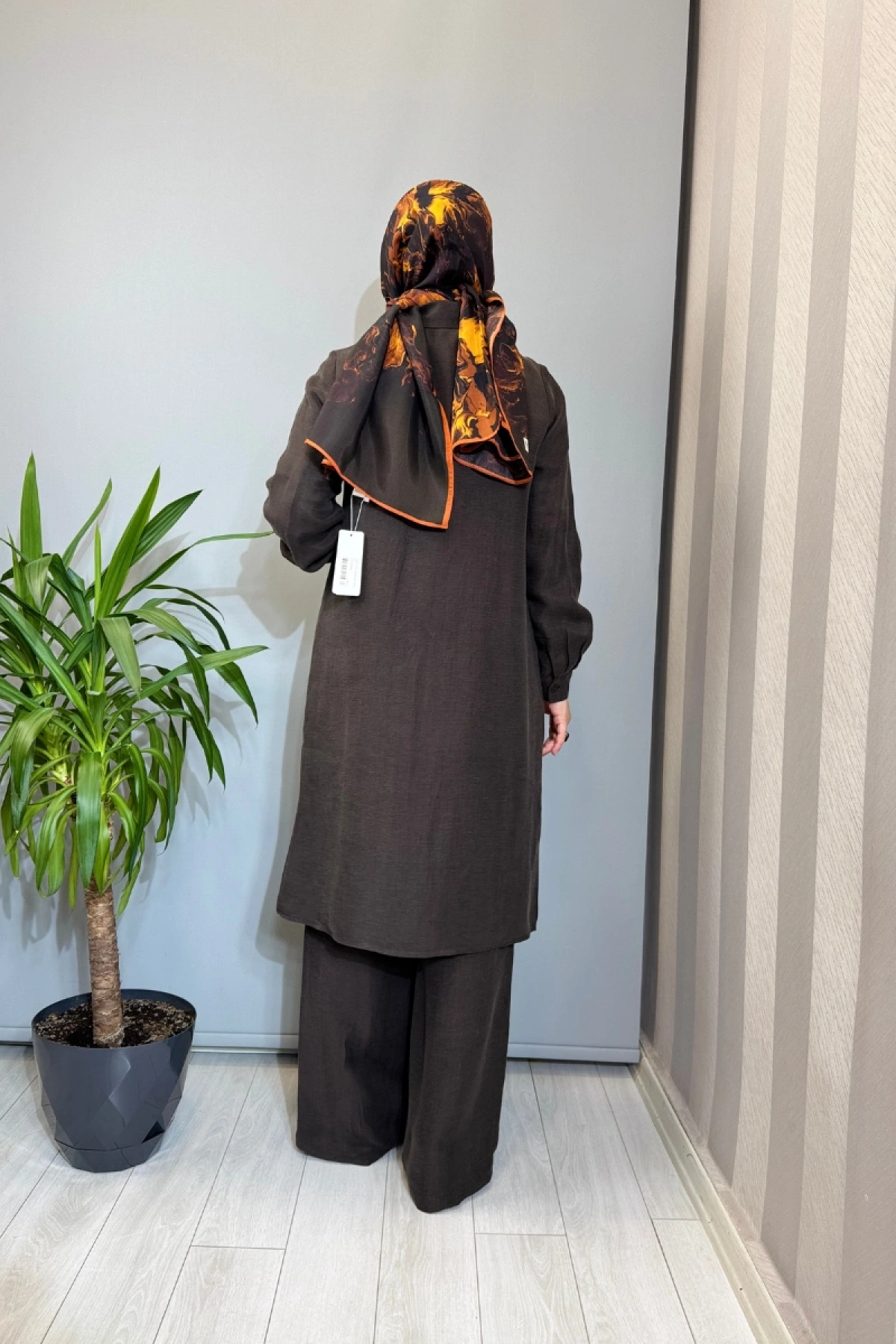 Miss Dalida İpek Keten Uzun Gömlek Kahve 2263351