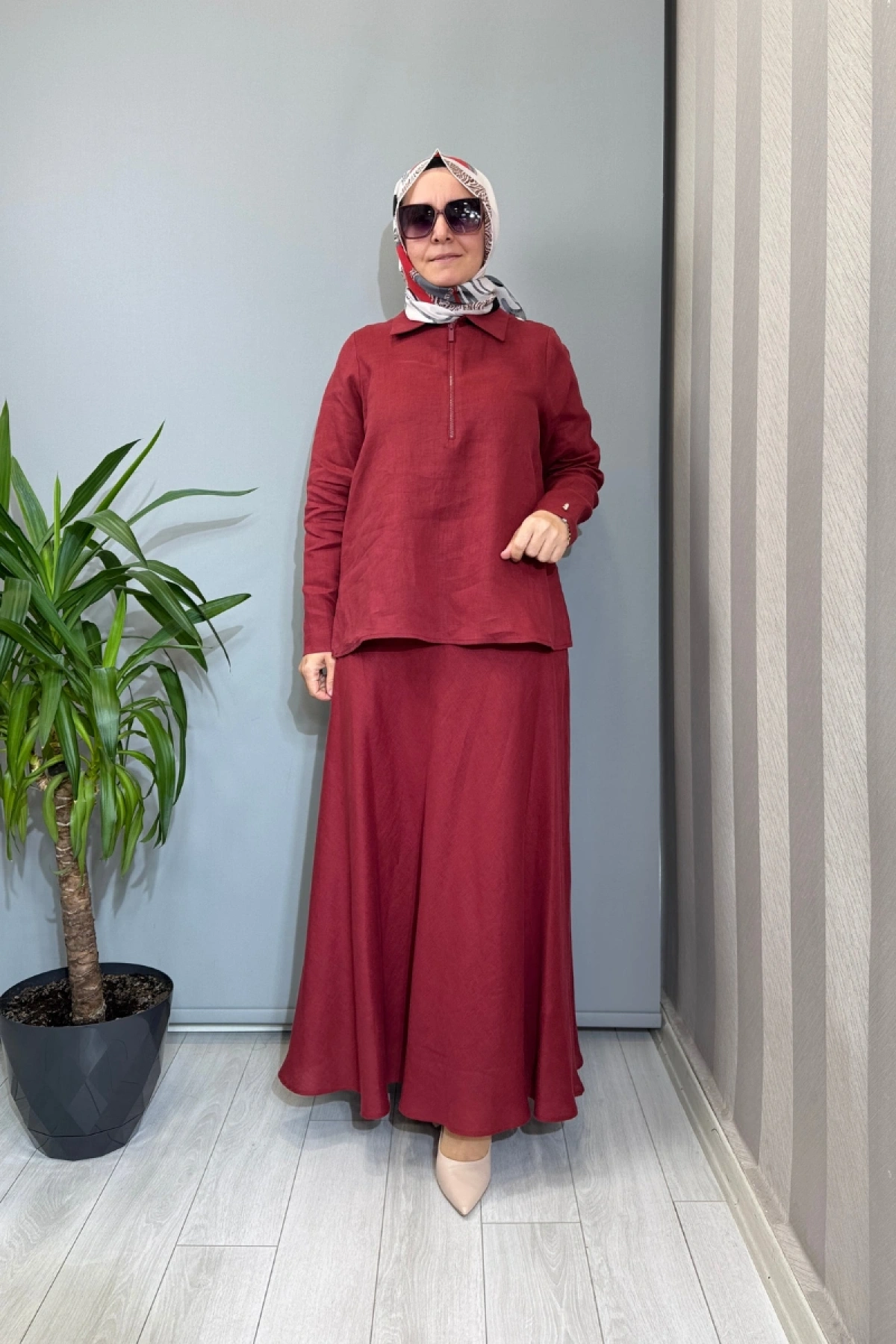 Miss Dalida Etek-Gömlek Keten Takım Kırmızı 2262258-2266255