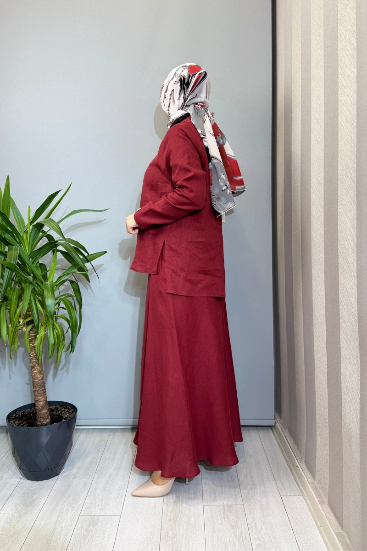 Miss Dalida Etek-Gömlek Keten Takım Kırmızı 2262258-2266255
