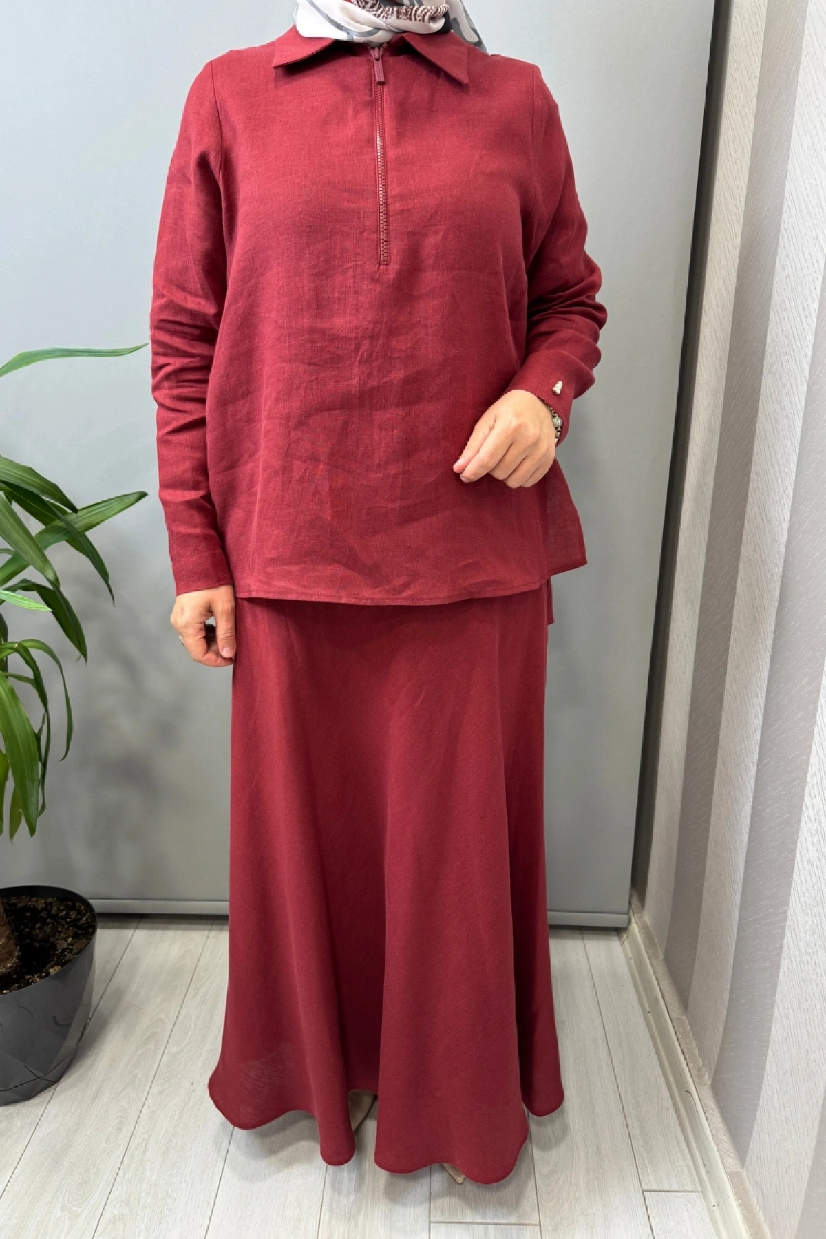 Miss Dalida Etek-Gömlek Keten Takım Kırmızı 2262258-2266255