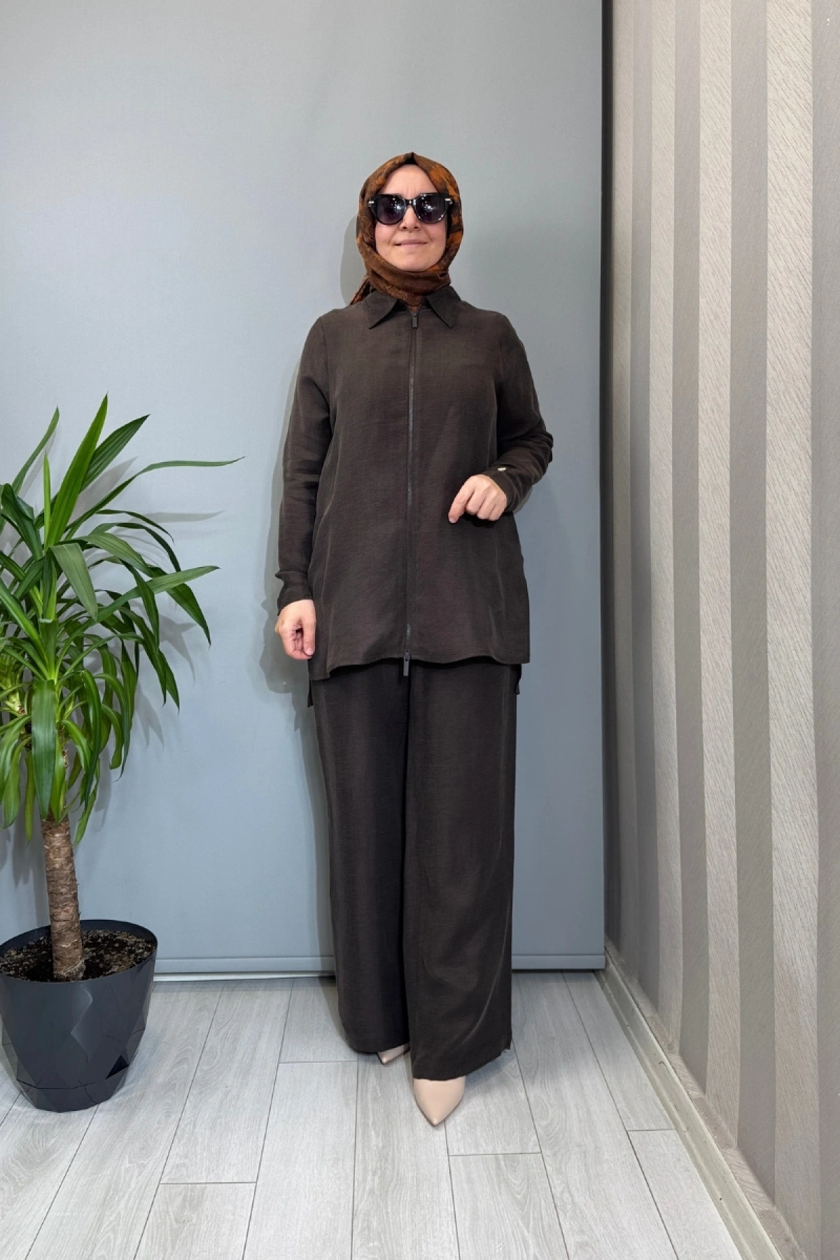 Miss Dalida Cepli İpek Keten Bol Paça Pantolon Kahve 2267351
