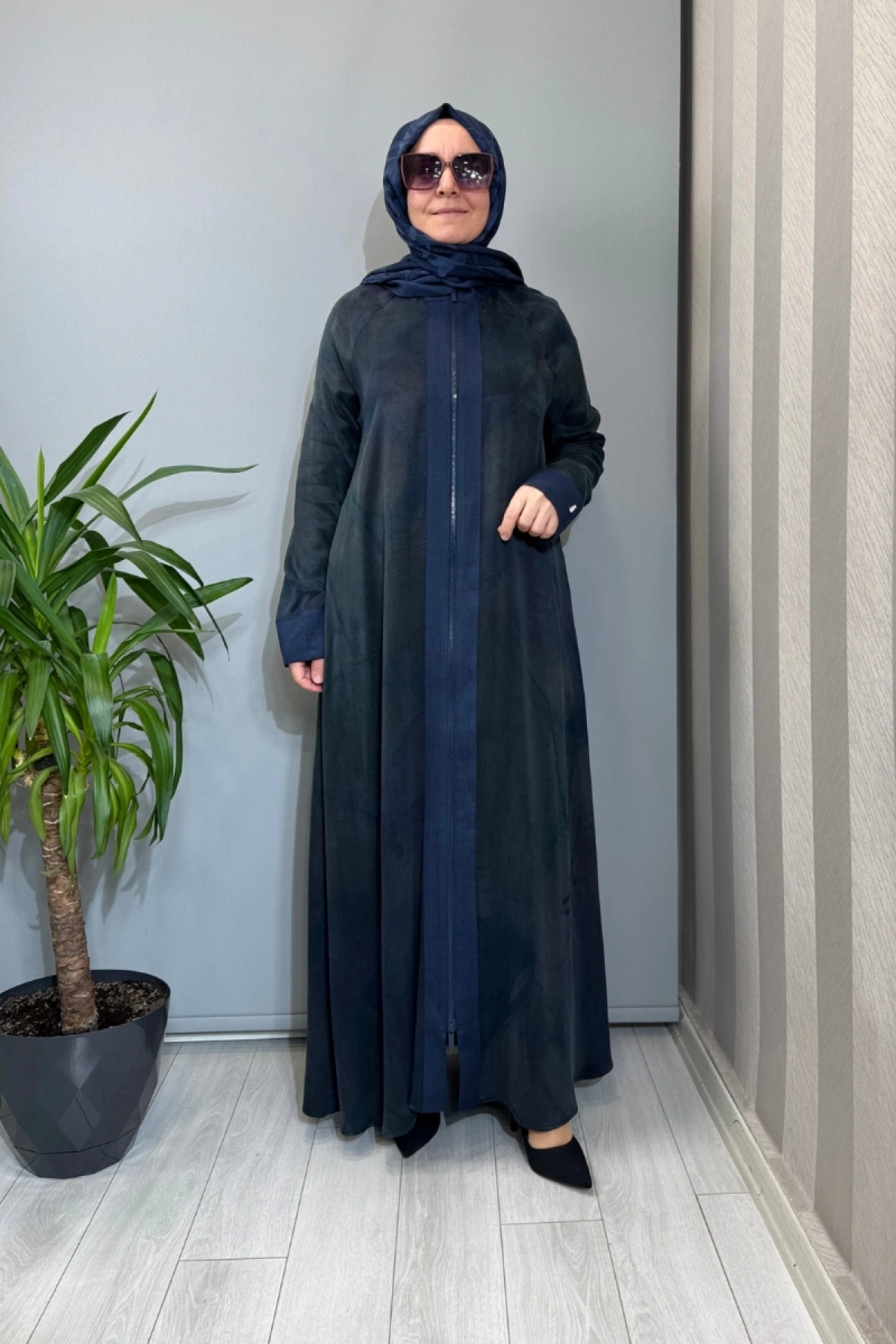 Miss Dalida Renkli Fermuarlı Uzun Kap Lacivert 2268778