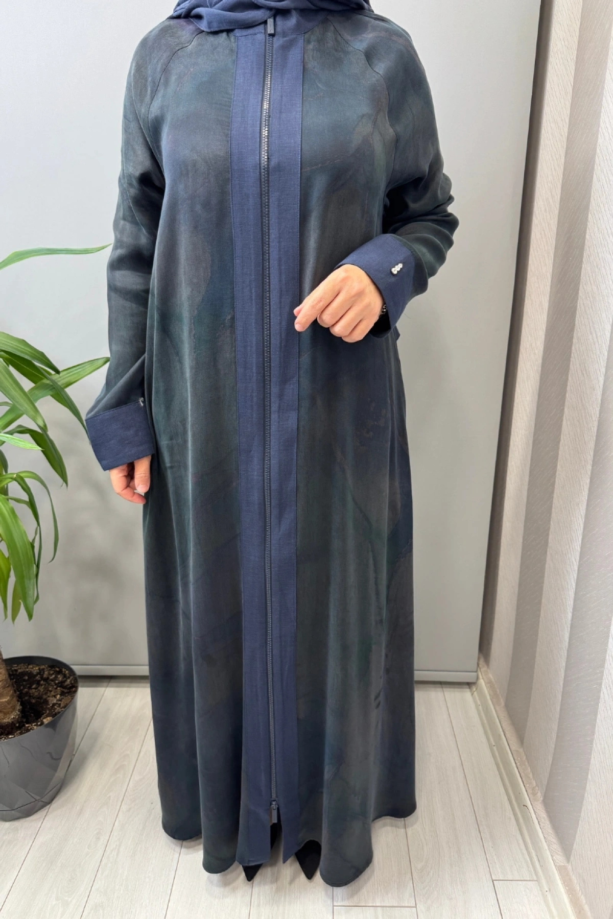 Miss Dalida Renkli Fermuarlı Uzun Kap Lacivert 2268778