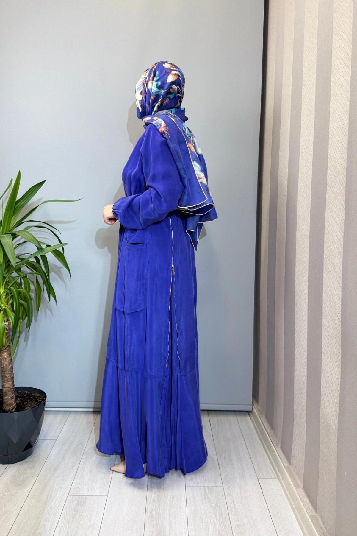 Misswhence Fermuar Detaylı Cupro İpek Elbise Saks 39809