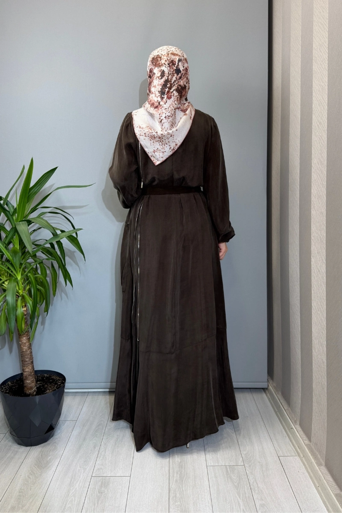 Misswhence Fermuar Detaylı Cupro İpek Elbise Kahve 39809