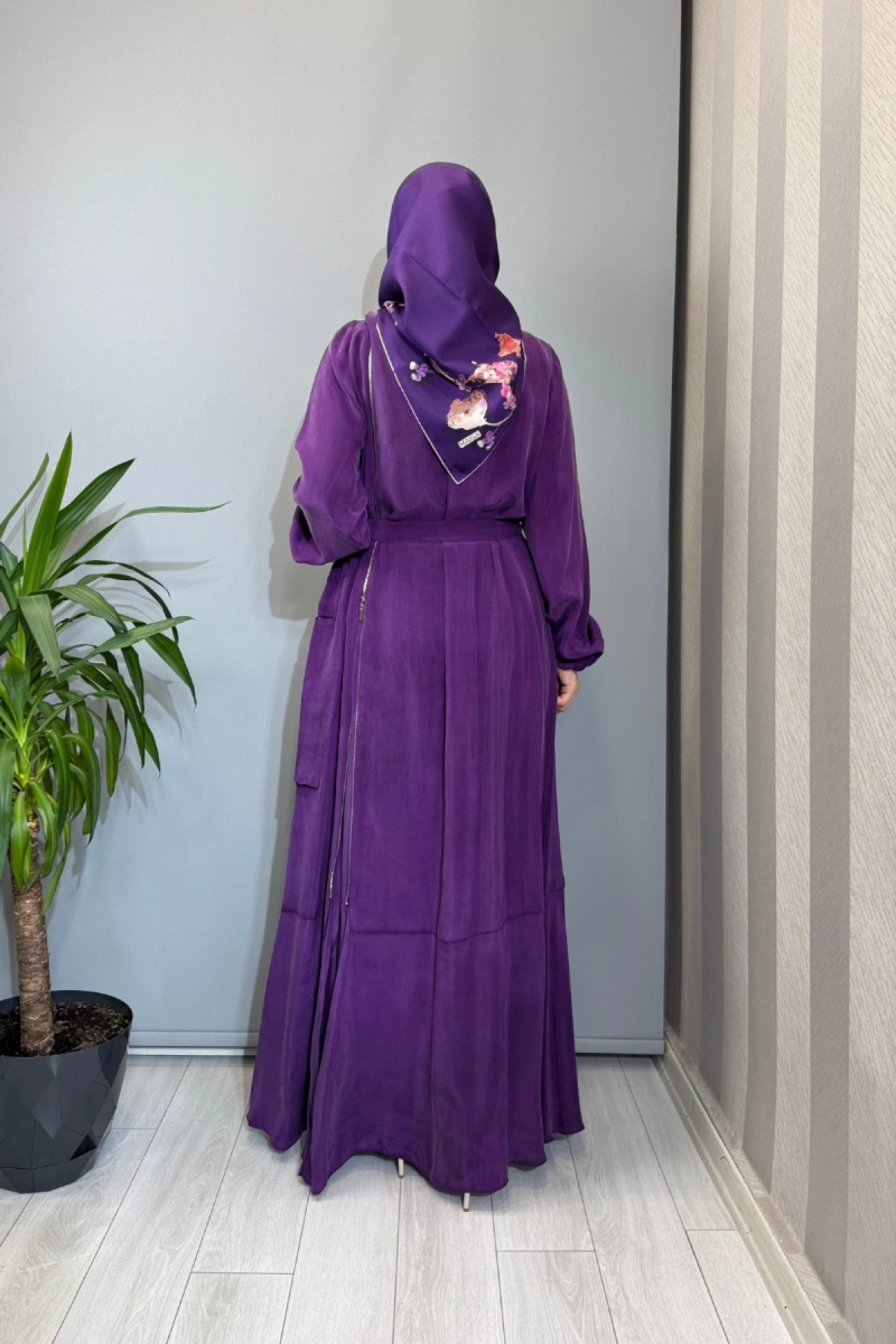 Misswhence Fermuar Detaylı Cupro İpek Elbise Mor 39809