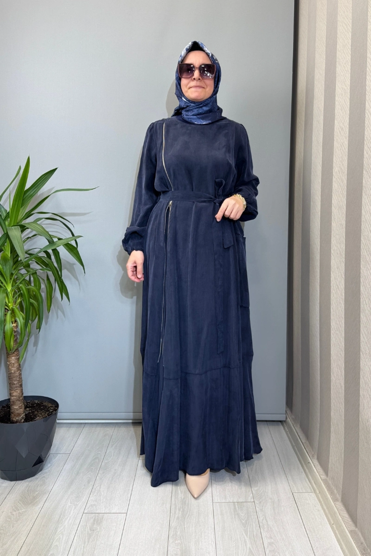 Misswhence Fermuar Detaylı Cupro İpek Elbise Lacivert 39809