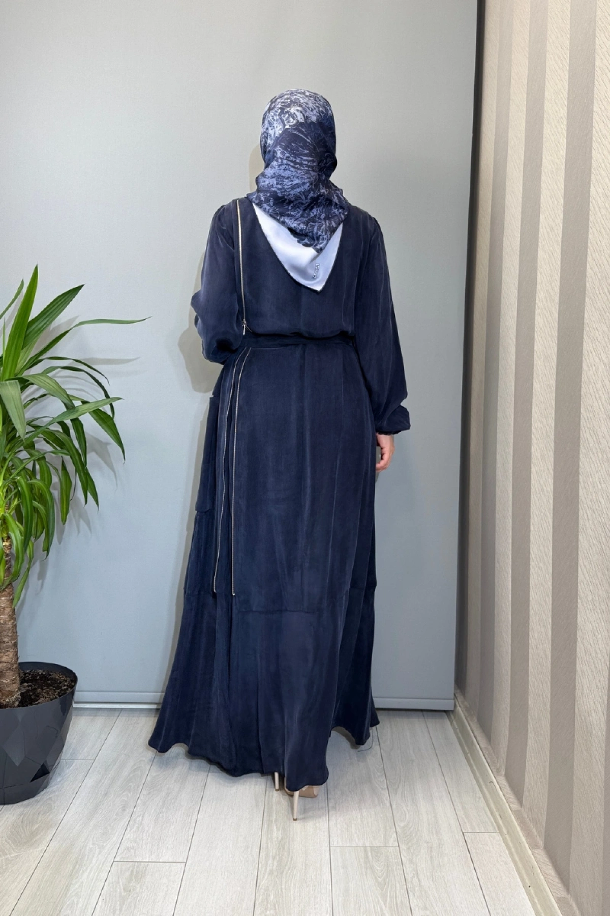 Misswhence Fermuar Detaylı Cupro İpek Elbise Lacivert 39809