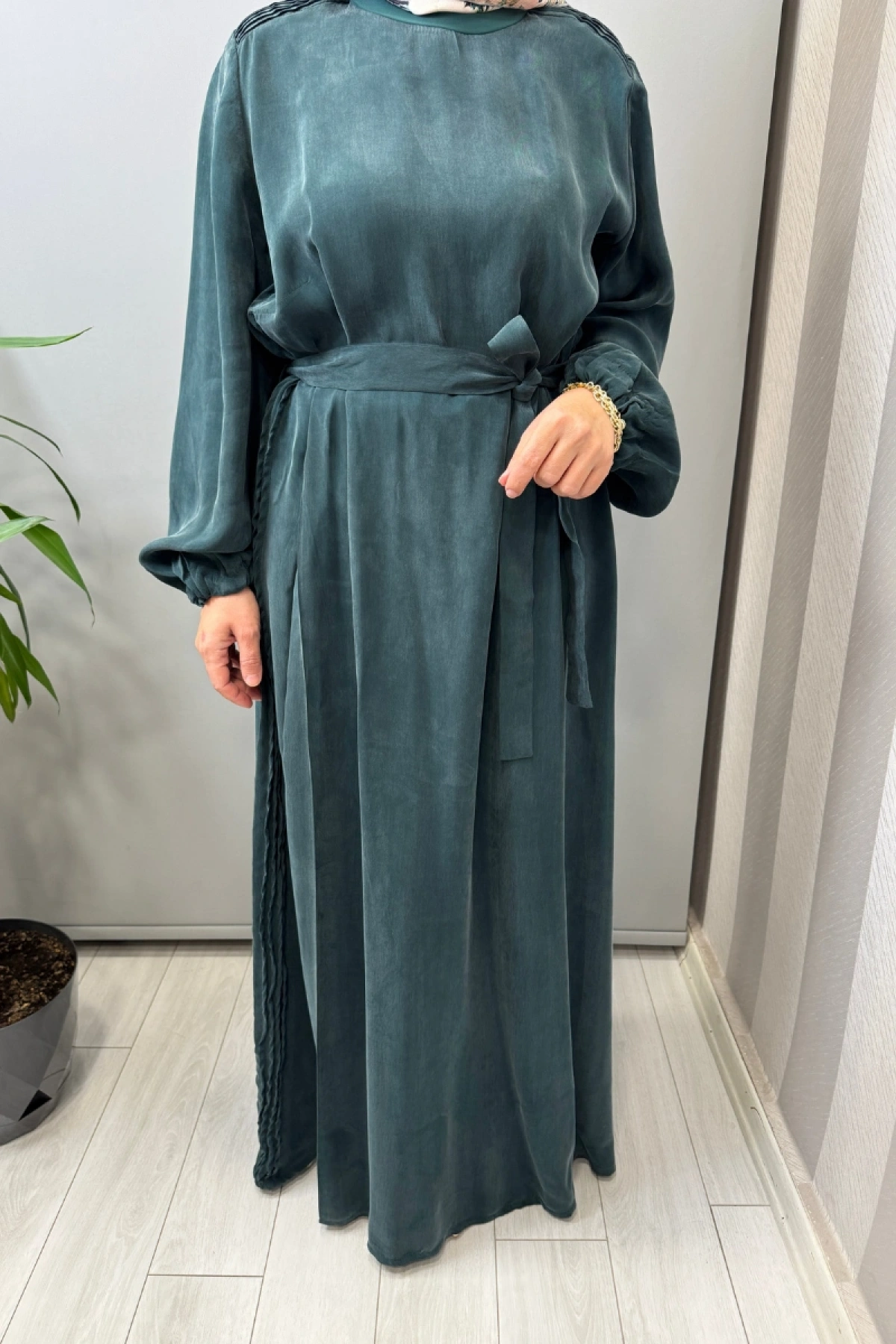 Misswhence Cupro İpek Elbise Yeşil 39833