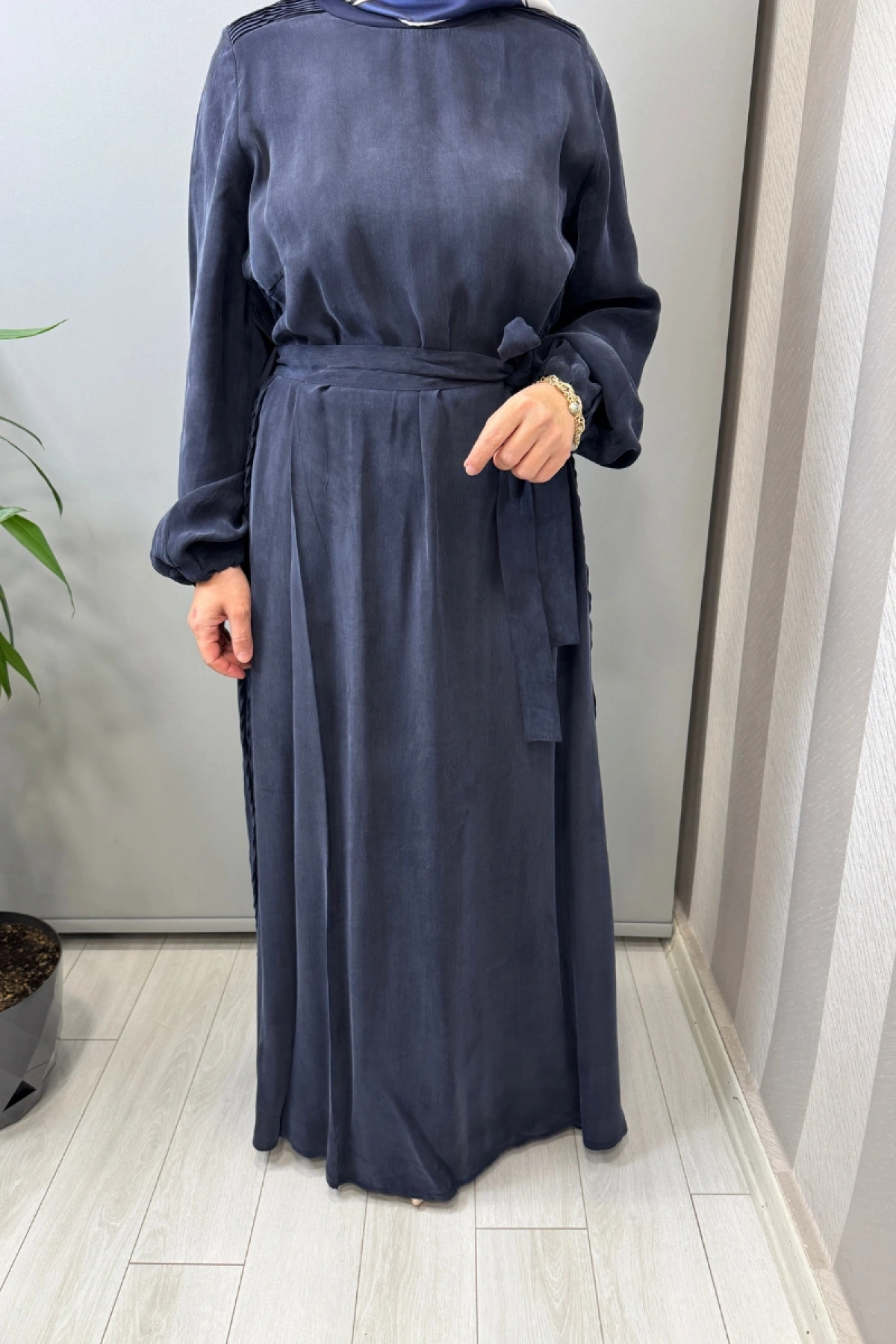 Misswhence Cupro İpek Elbise Lacivert 39833