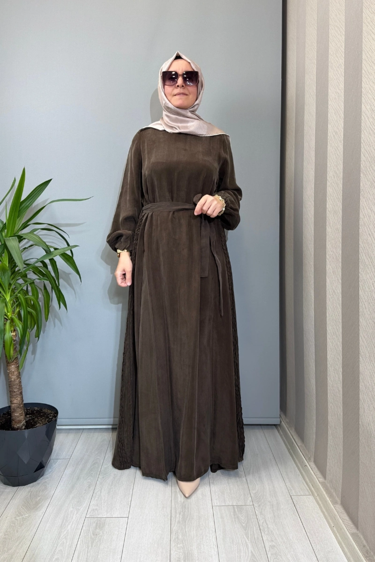 Misswhence Cupro İpek Elbise Kahve 39833