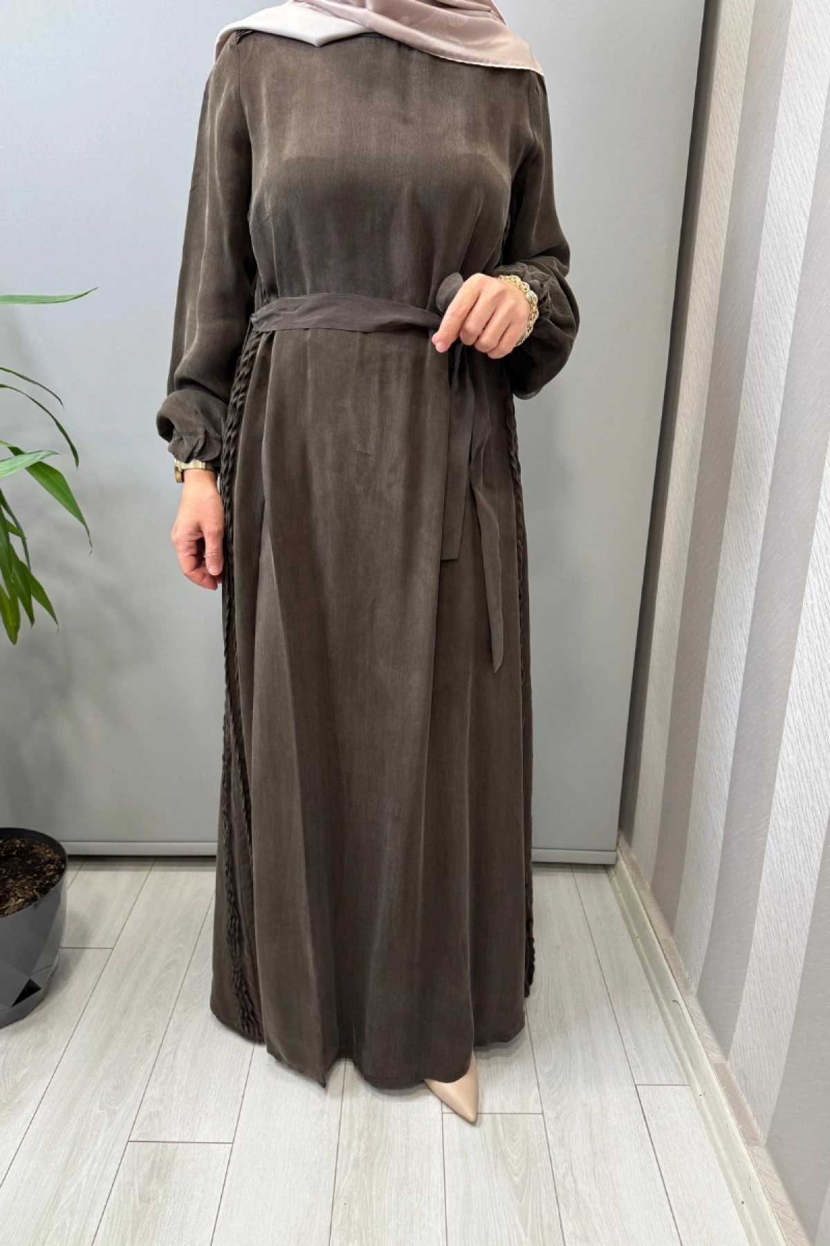 Misswhence Cupro İpek Elbise Kahve 39833