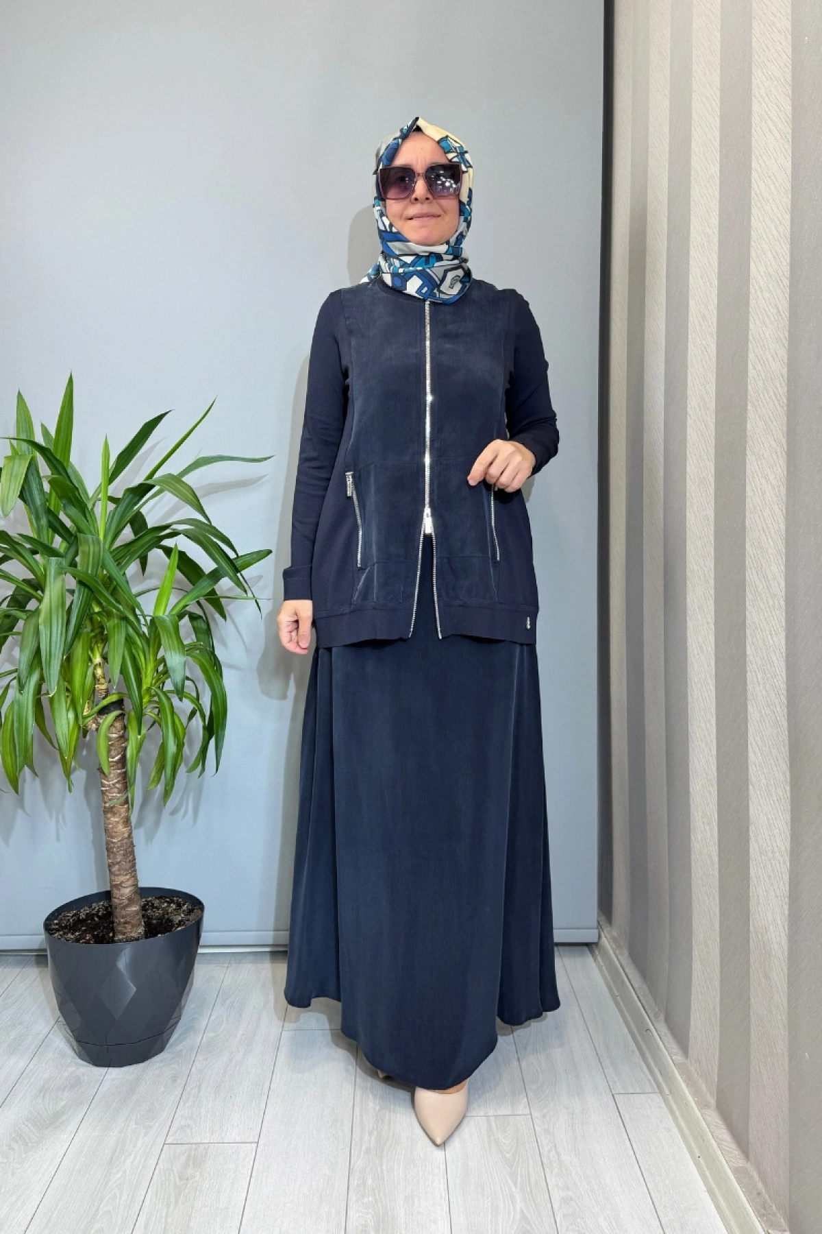 Miss Dalida Düz Renk Cupro Etek Lacivert T26Y-2007