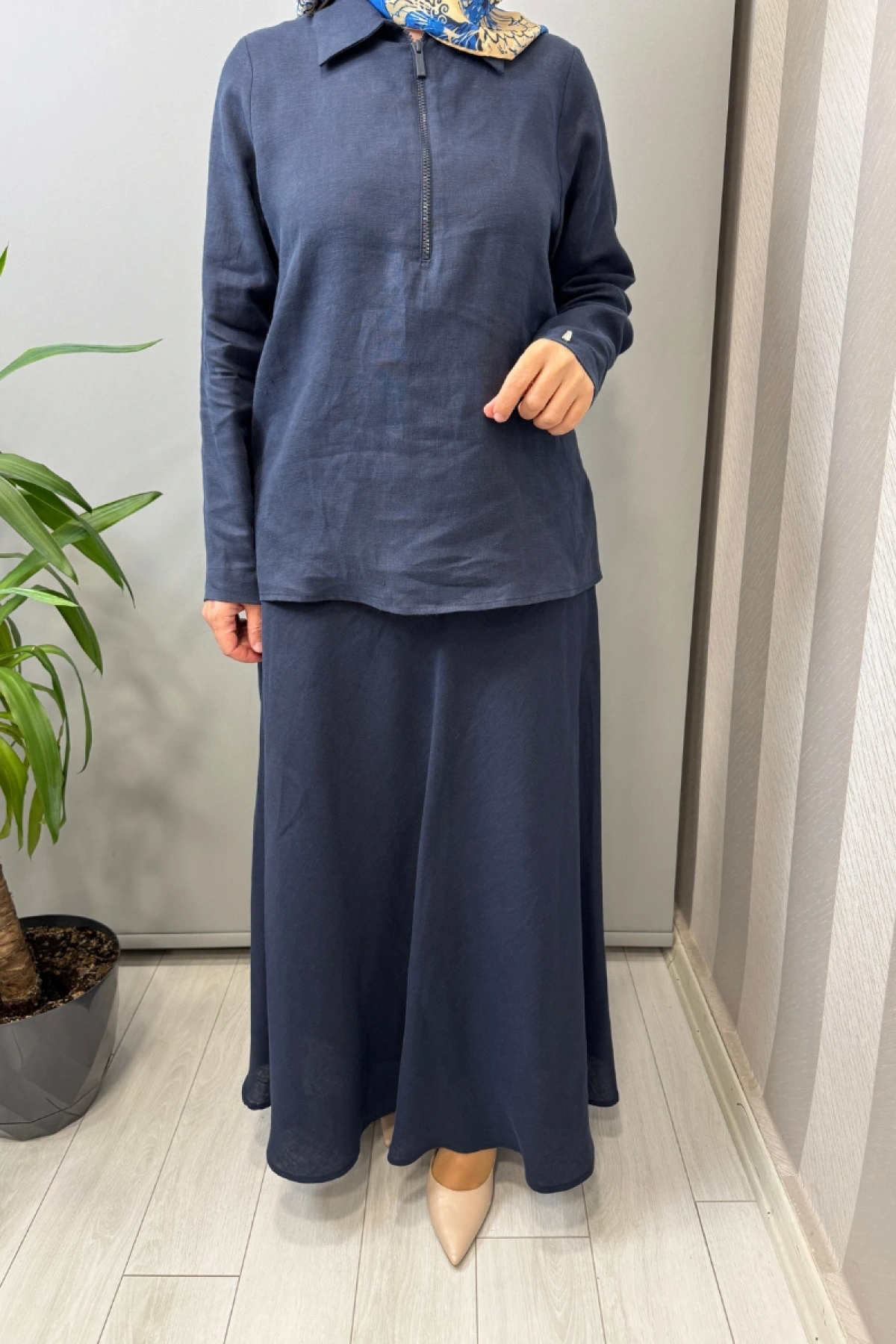 Miss Dalida Etek-Gömlek Keten Takım Lacivert 2262258-2266255