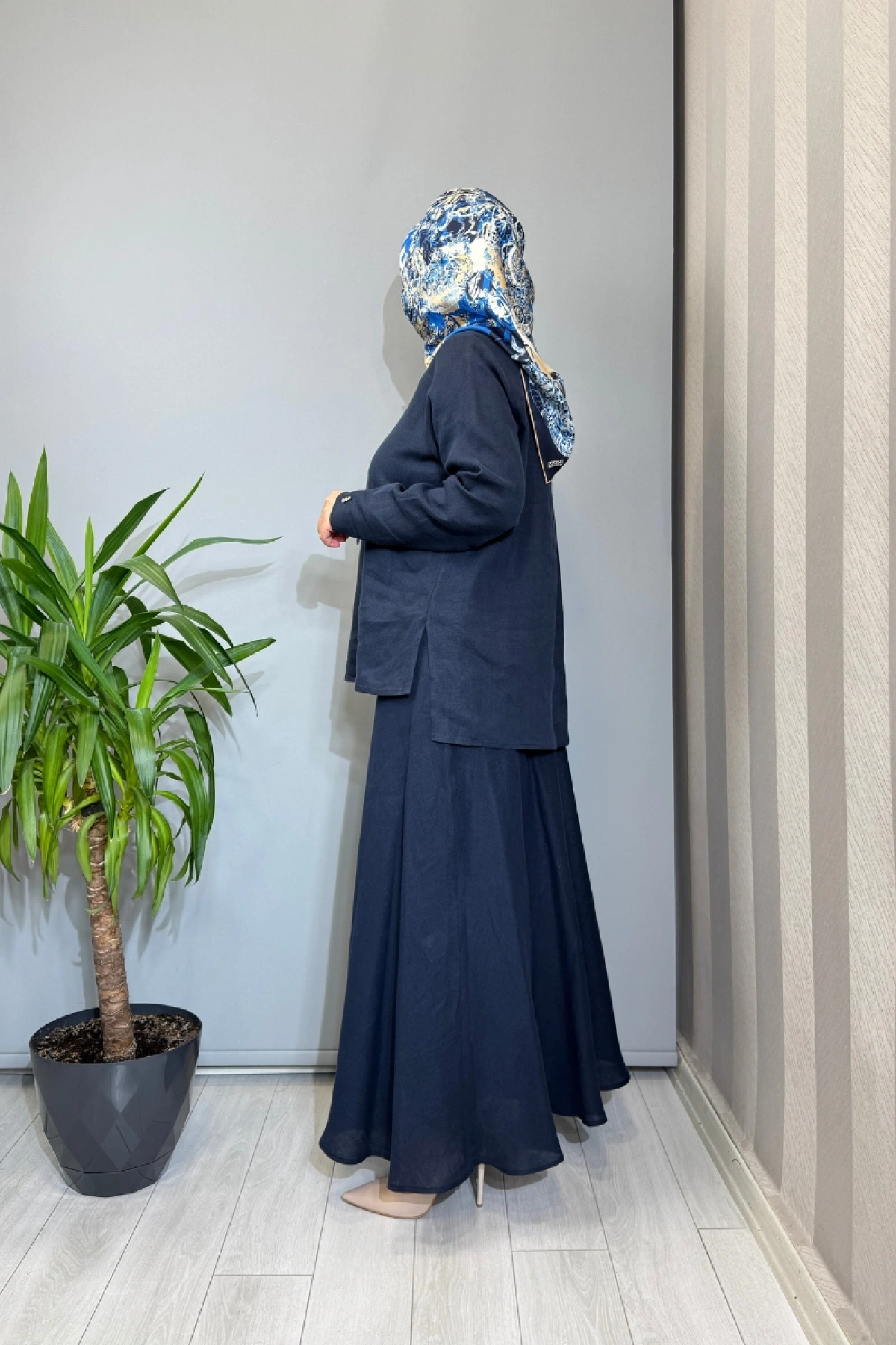 Miss Dalida Etek-Gömlek Keten Takım Lacivert 2262258-2266255
